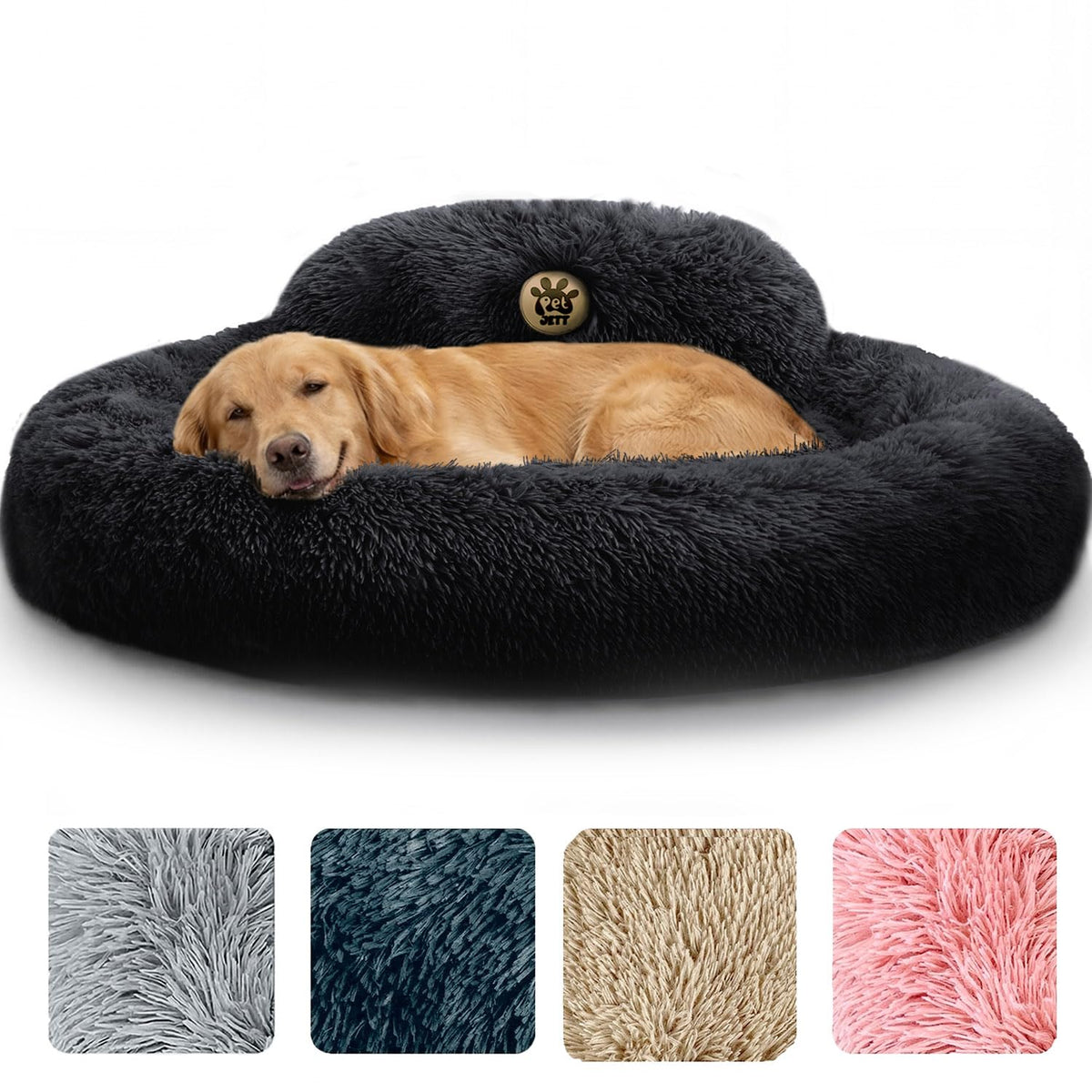 PetJett Calming Dog Bed Medium Size Dog - 30'' Donut Bed, Washable Dog Bed, Anti-Slip & Super Soft Fluffy Plush Round Dog Bed, Anti-Anxiety Premium Comfort Pet Bed, Fits Dogs Upto 45 lbs - Dark Grey