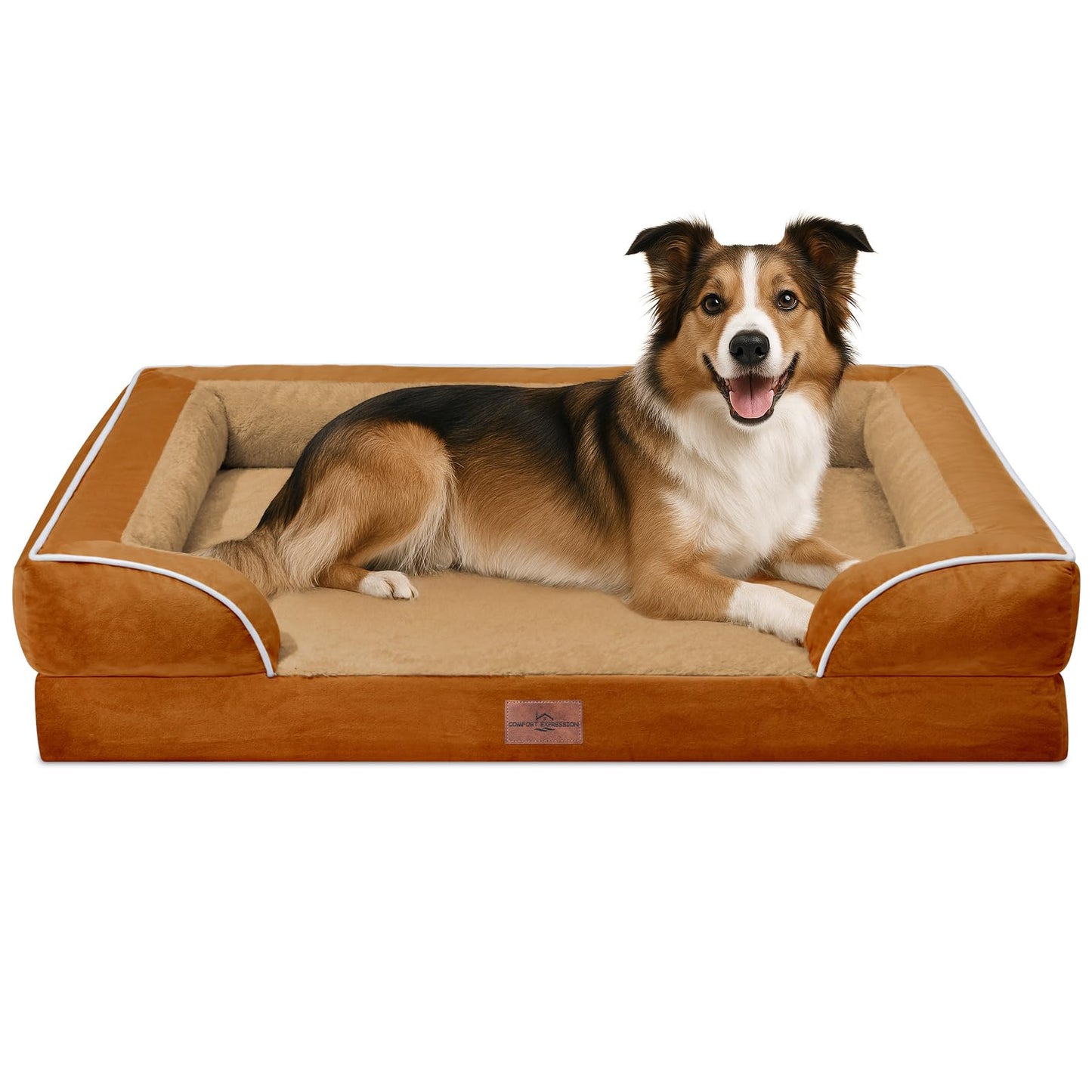 Comfort Expression Orthopedic Dog Bed for Extra Large Dogs with Bolster | Waterproof Dog Couch Bed with Washable Cover & Non-Slip Bottom, Supportive Egg Crate Foam XL Pet Bed, 42x30 Inch