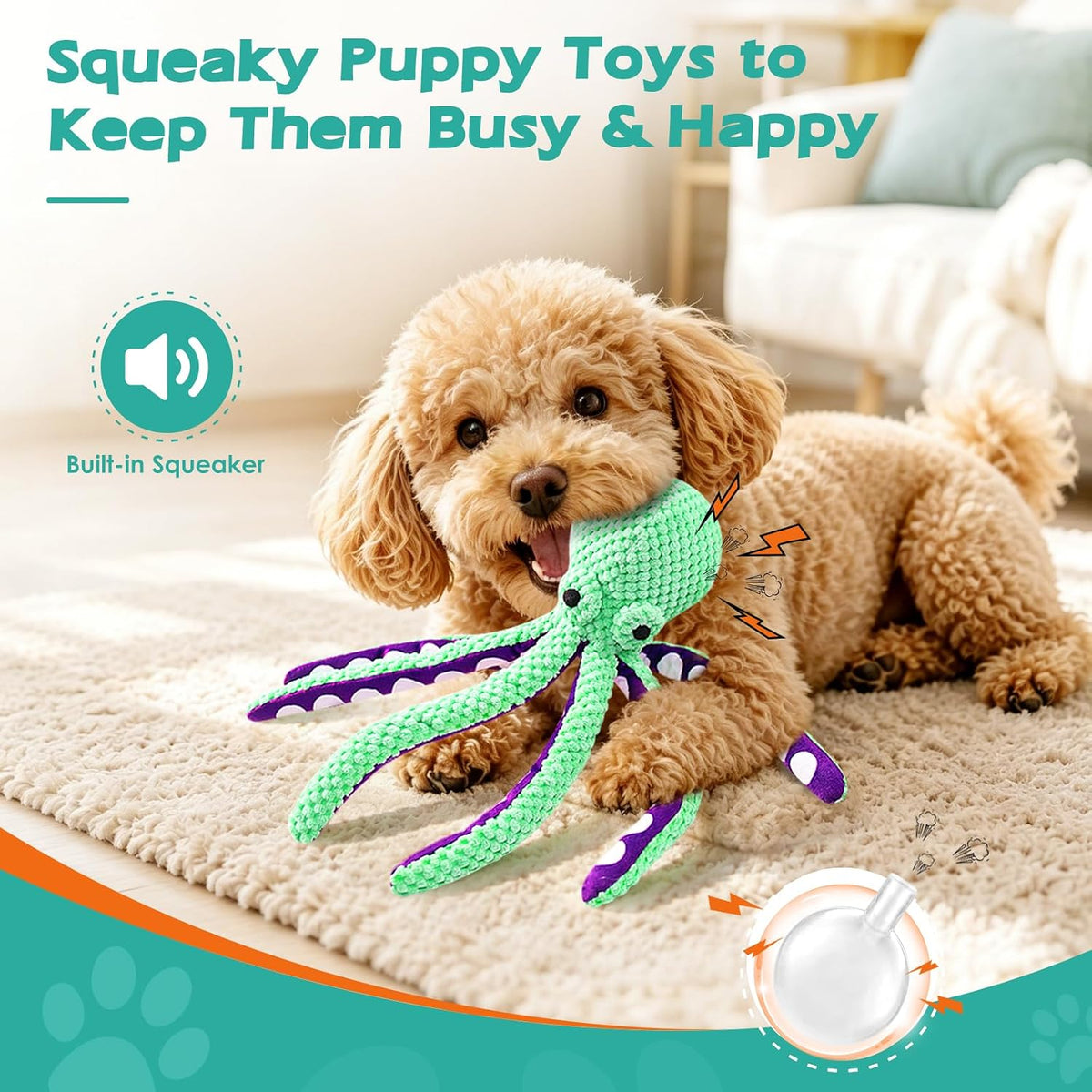 Fuufome Squeaky Plush Dog Toys, Soft Fabric Toys for Puppy, Small and Medium Dogs, Interactive Daily Companionship Training Reward Birthday Gift