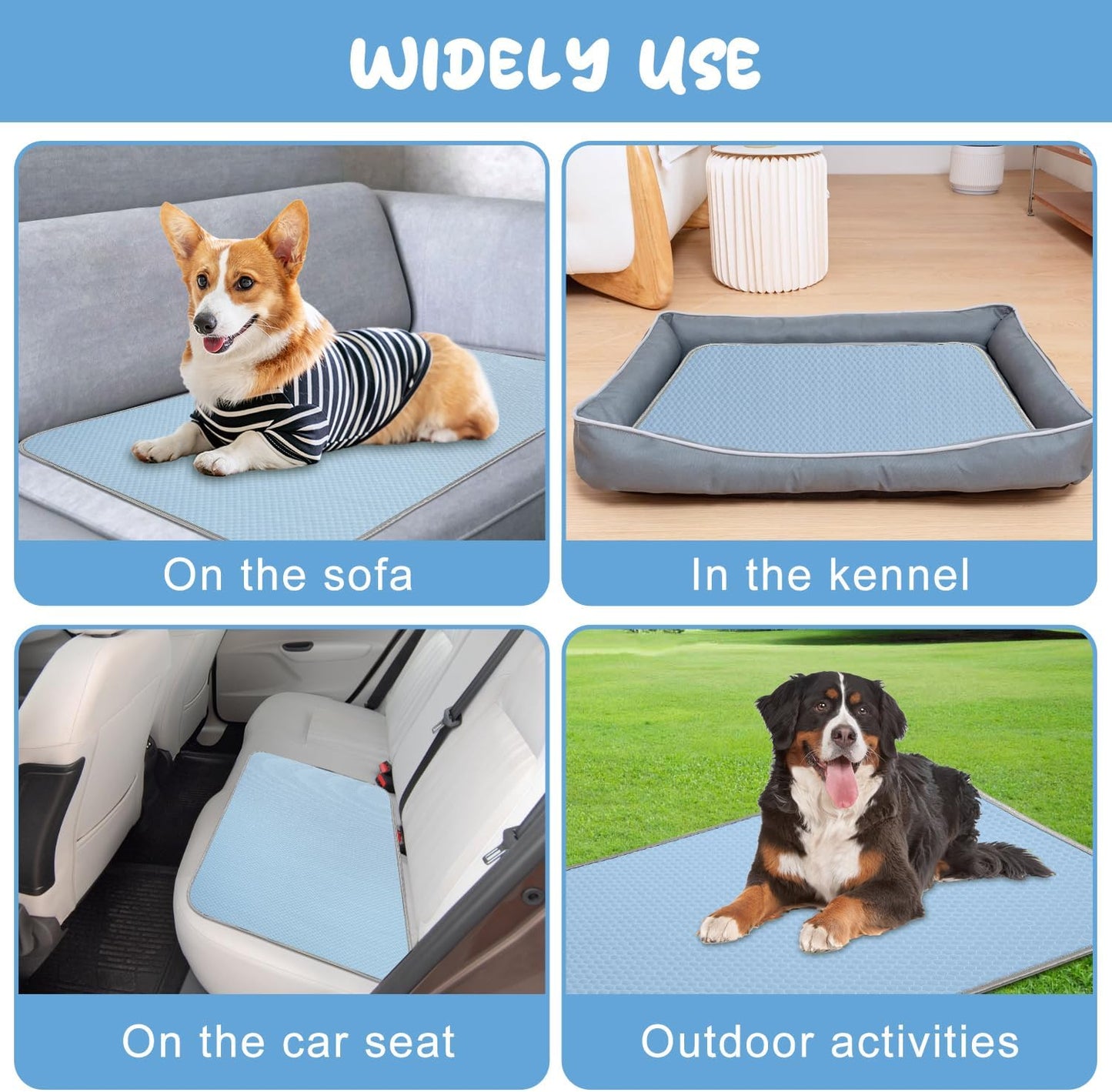 Buvlnee Summer Dog Cooling Mat, Washable Ice Silk Self Cool Pad for Small Medium Large Dogs and Cats, 24x18in Pet Sleeping Pad for Crate, Bed, Indoor & Outdoor Floor, Car Seats