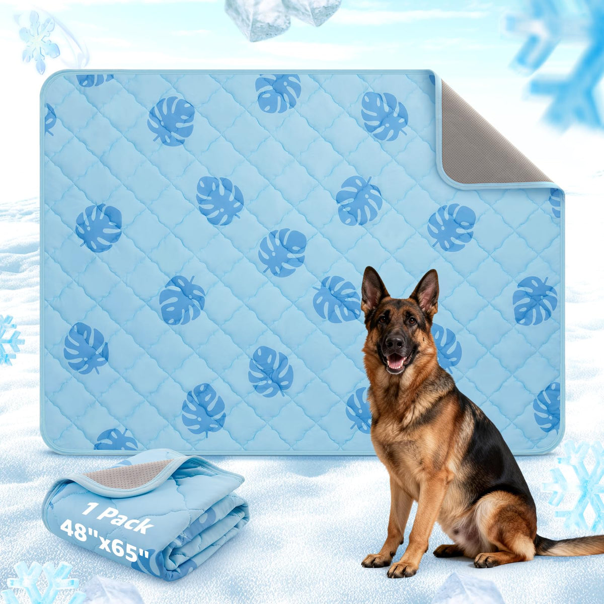 LOOBANI Dog Cooling Mat for Large Dogs - 56"x36" Pet Cooling Mat with Anti-Slip Bottom, Waterproof Self-Cooling Dog Pad for Crate, Floor & Car, Grey Monstera (Grey, 56"x36")