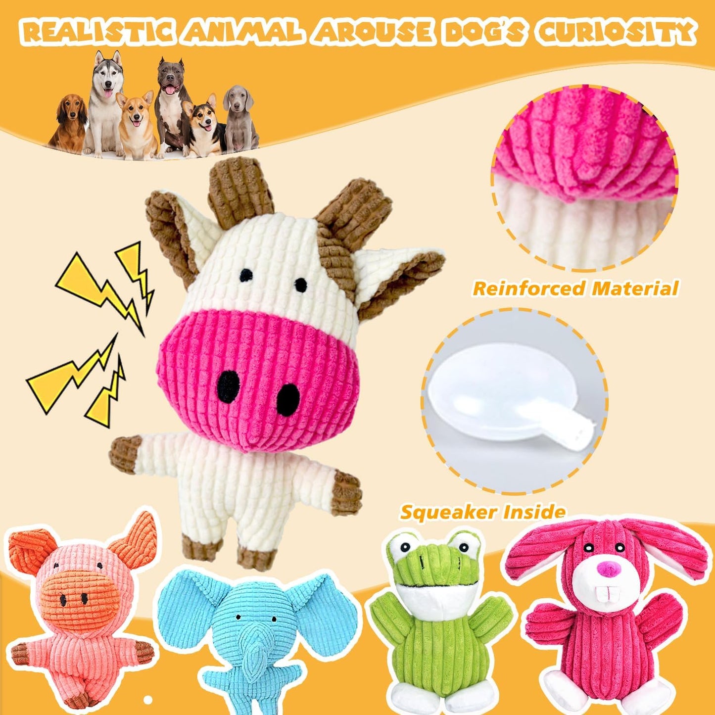 MRSOHRET 5 Pack Dog Toys Squeaky, Tough Stuffed Plush Puppy Chew Toys for Teething, Durable Plush Dog Toy for Large Medium Small Breed to Keep Them Busy