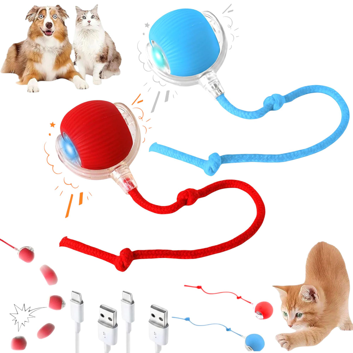 Purrmitive 2026 Durable Interactive Cat Toys for Indoor Cats, Dog Toys Ball, Rolling Pet Ball, Smart Automatic Cat Chase Balls Toy, Interactive Dog Toys Speedy Tail,Kitten & Cat Toys Interactive (Red)