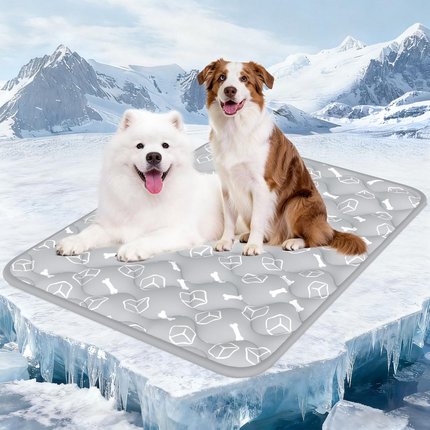 Rywell Dog Cooling Mat 2.0, Elegant Grey, 44"*32" Thick & Durable Cooling Mat for Extra Large Dogs, Extended Cooling with Waterproof & Color-Changing Arc-Chill Fiber (Q-Max>0.5), Ideal for Summer