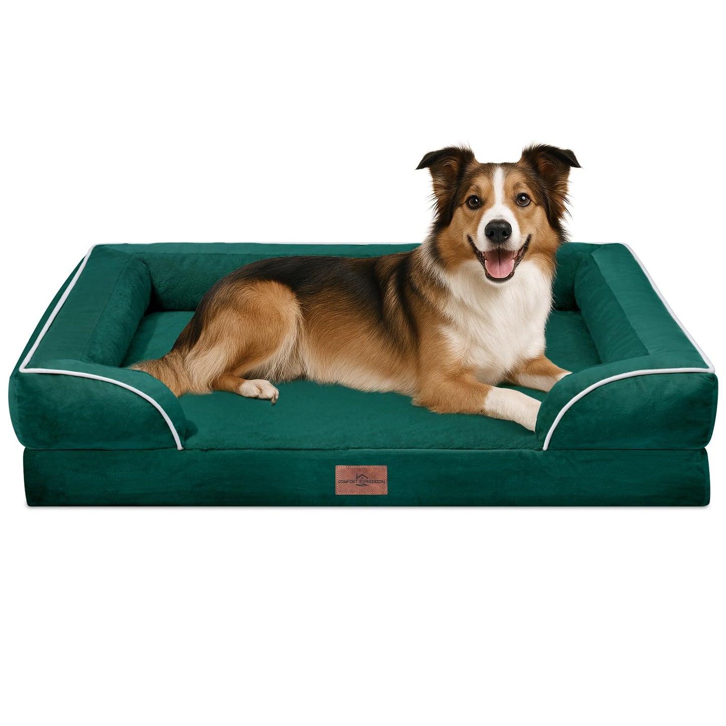 Comfort Expression Orthopedic Dog Bed for Extra Large Dogs with Bolster | Waterproof Dog Couch Bed with Washable Cover & Non-Slip Bottom, Supportive Egg Crate Foam XL Pet Bed, 42x30 Inch