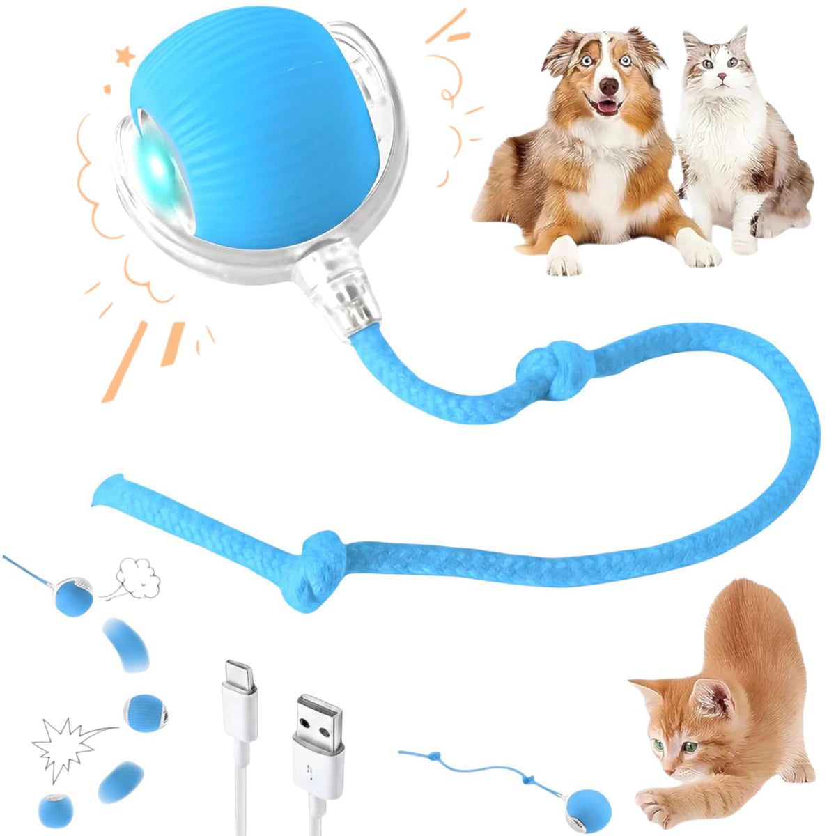 Purrmitive 2026 Durable Interactive Cat Toys for Indoor Cats, Dog Toys Ball, Rolling Pet Ball, Smart Automatic Cat Chase Balls Toy, Interactive Dog Toys Speedy Tail,Kitten & Cat Toys Interactive (Red)