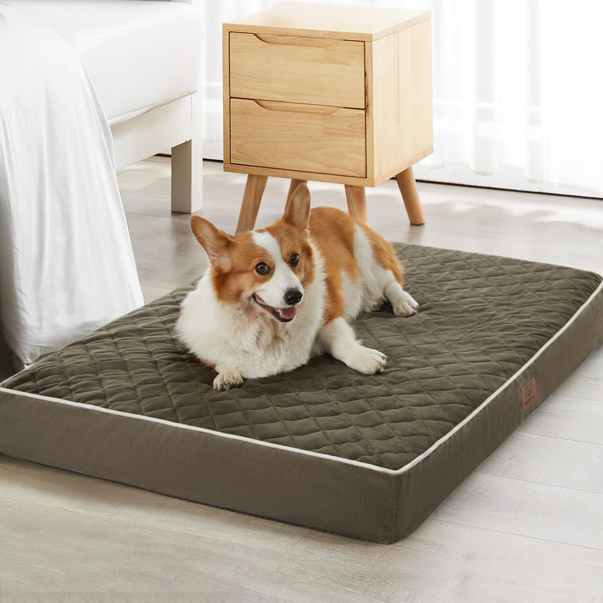 WNPETHOME Orthopedic Waterproof Extra Large Dogs Bed with Removable Washable Cover, Multi-Needle Quilting XL Crate Bed for Large Sized Dog, Light Grey