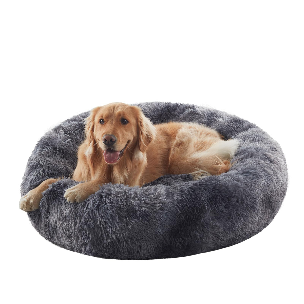 36 inches Donut Dog Bed for Large Dogs - Calming Fluffy Round Pet Bed with Removable & Washable Cover,Fits up to 80 lbs Pets (Dark Grey,Large)