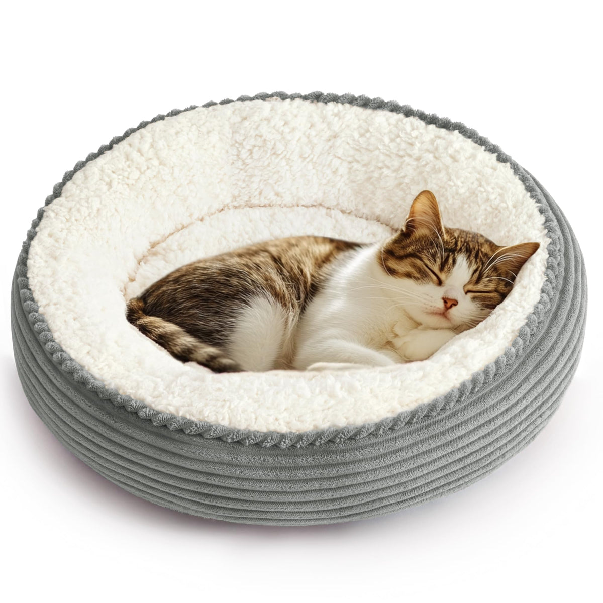 Love's cabin Round Donut Cat and Dog Cushion Bed, 20in Bed for Cats or Small Dogs, Anti-Slip & Water-Resistant Bottom, Super Soft Durable Fabric Pet Beds, Washable Luxury Cat & Dog Bed Gray