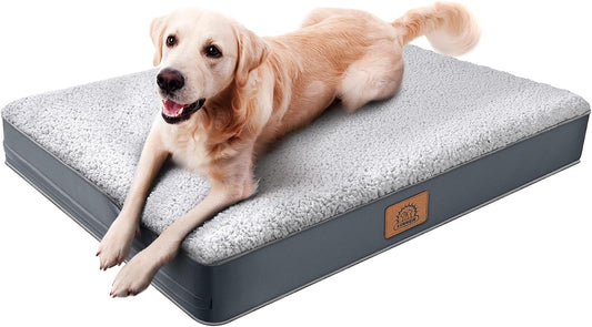 Sunheir Orthopedic Dog Bed for Large Dogs - Big Waterproof Dog Crate Bed with Removable Washable Cover, Egg Crate Foam Support, Anti-Slip Bottom, Deluxe Plush Pet Bed Mat (Grey)