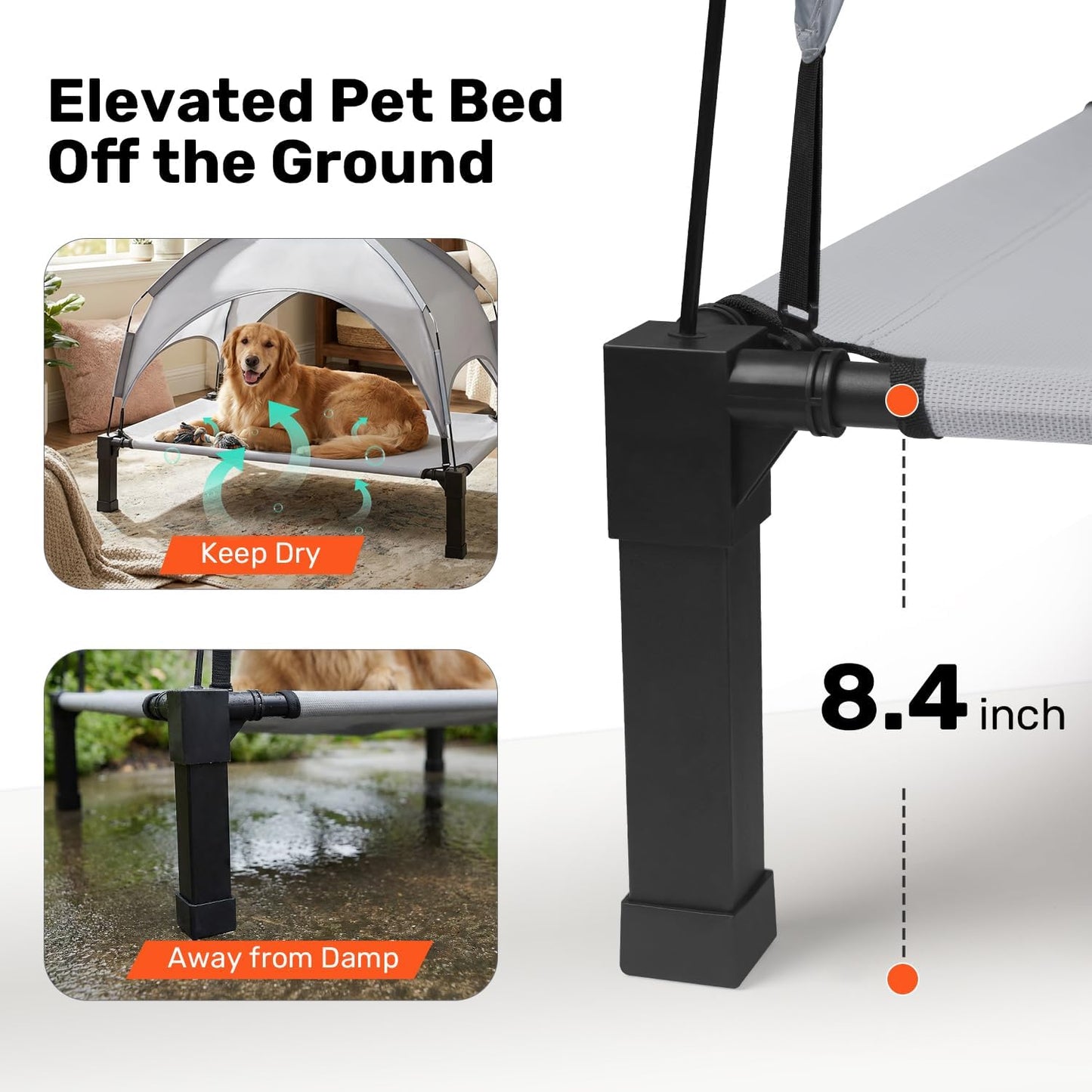 Heeyoo Elevated Dog Bed with Removable Canopy, Portable Dog Cot with Sun Protection Shade Tent, Raised Pet Cooling Cot Bed for Dogs, 42in