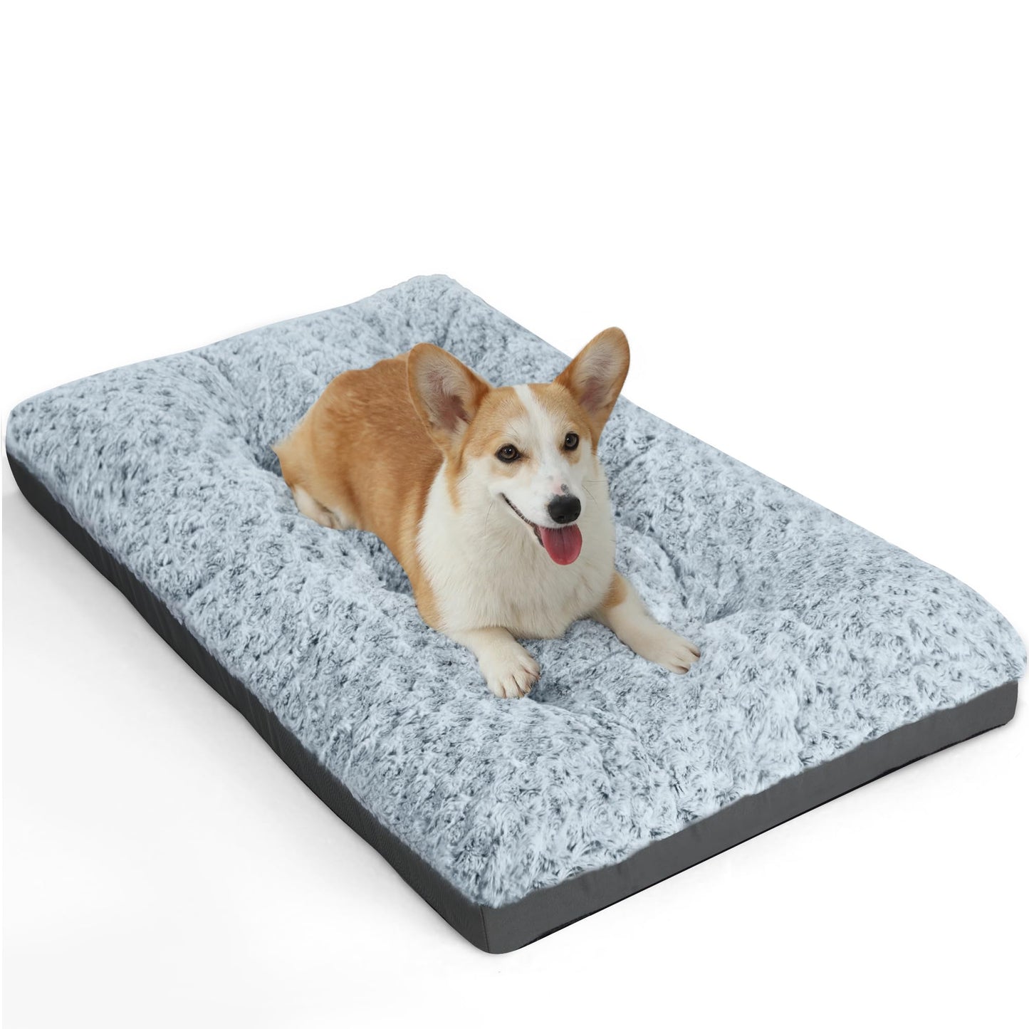 POCBLUE Deluxe Washable Dog Bed for Large Dogs Dog Crate Mat 35 Inch Comfy Fluffy Kennel Pad Anti-Slip for Dogs Up to 60 lbs, 35" x 23", Grey