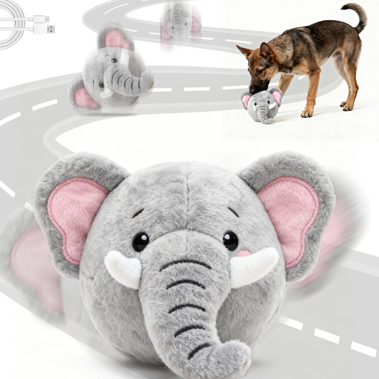 Interactive Dog Toys, Self Moving Dog Toy with Squeaky Bouncing Ball & Jumping Music Recording Mode, Rechargeable Vibrating Dogs Toy for Small Medium Large Dogs to Keep Them Busy (Elephant)