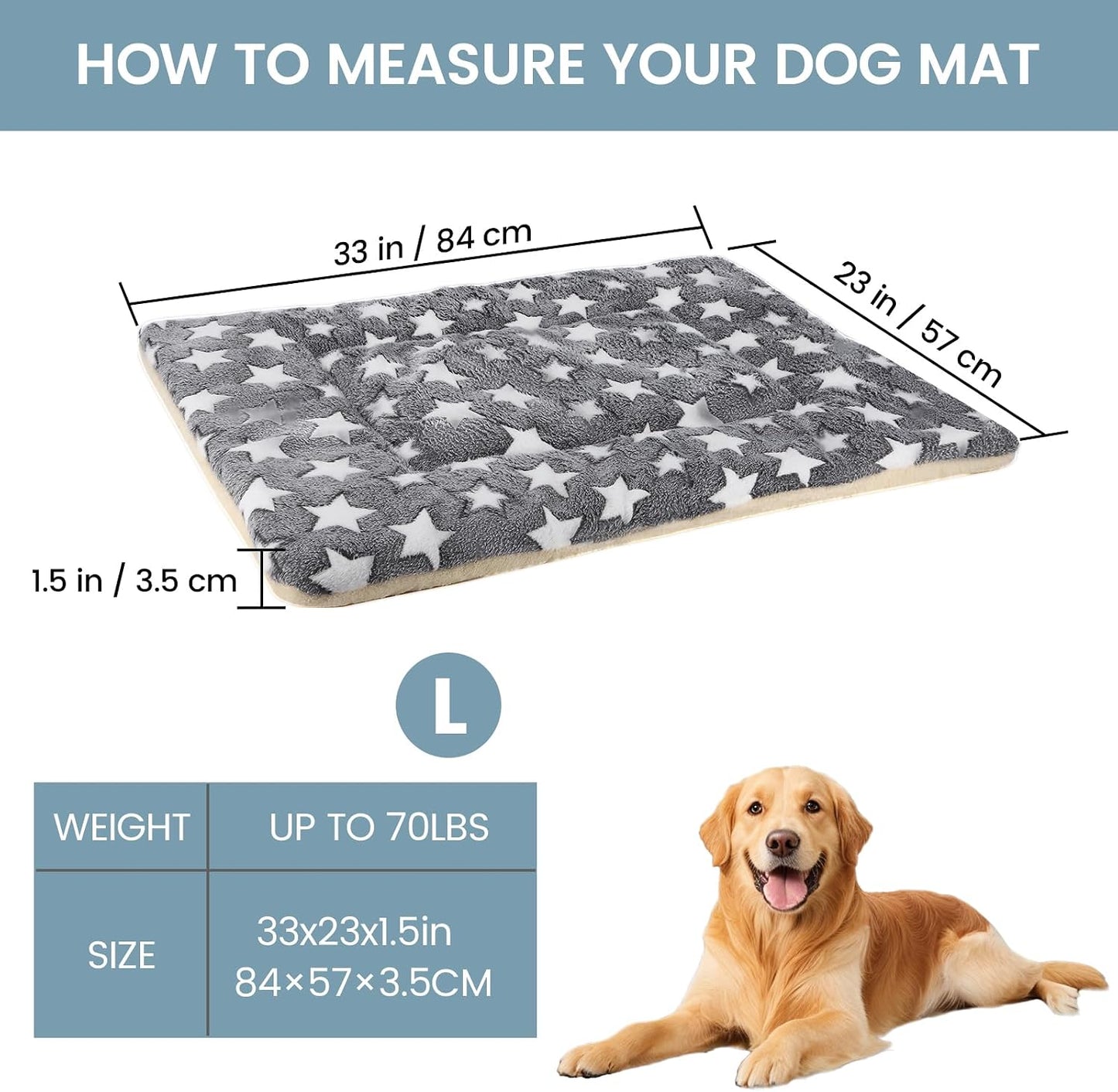 Dog Bed mat Pet mat Dog Box mat Machine Washable Grey (33x23x1.5in)
