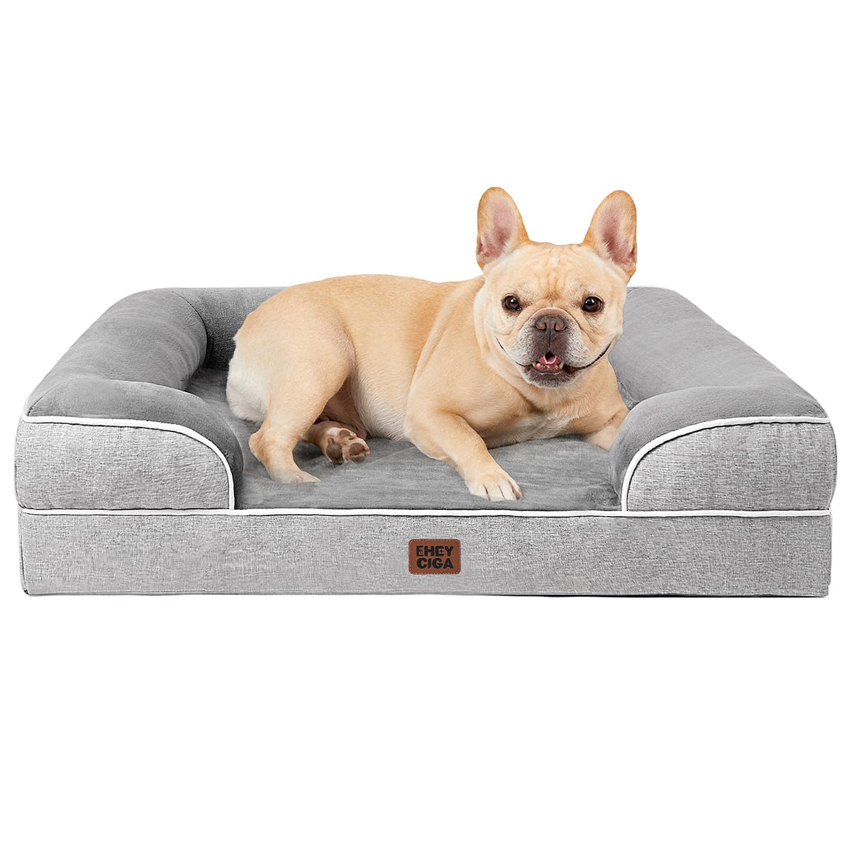 EHEYCIGA Orthopedic Dog Beds Large Sized Dog, Waterproof Memory Foam Pet Bed with Sides, Non-Slip Bottom Large Pet Bed with Washable Removable Cover, Grey