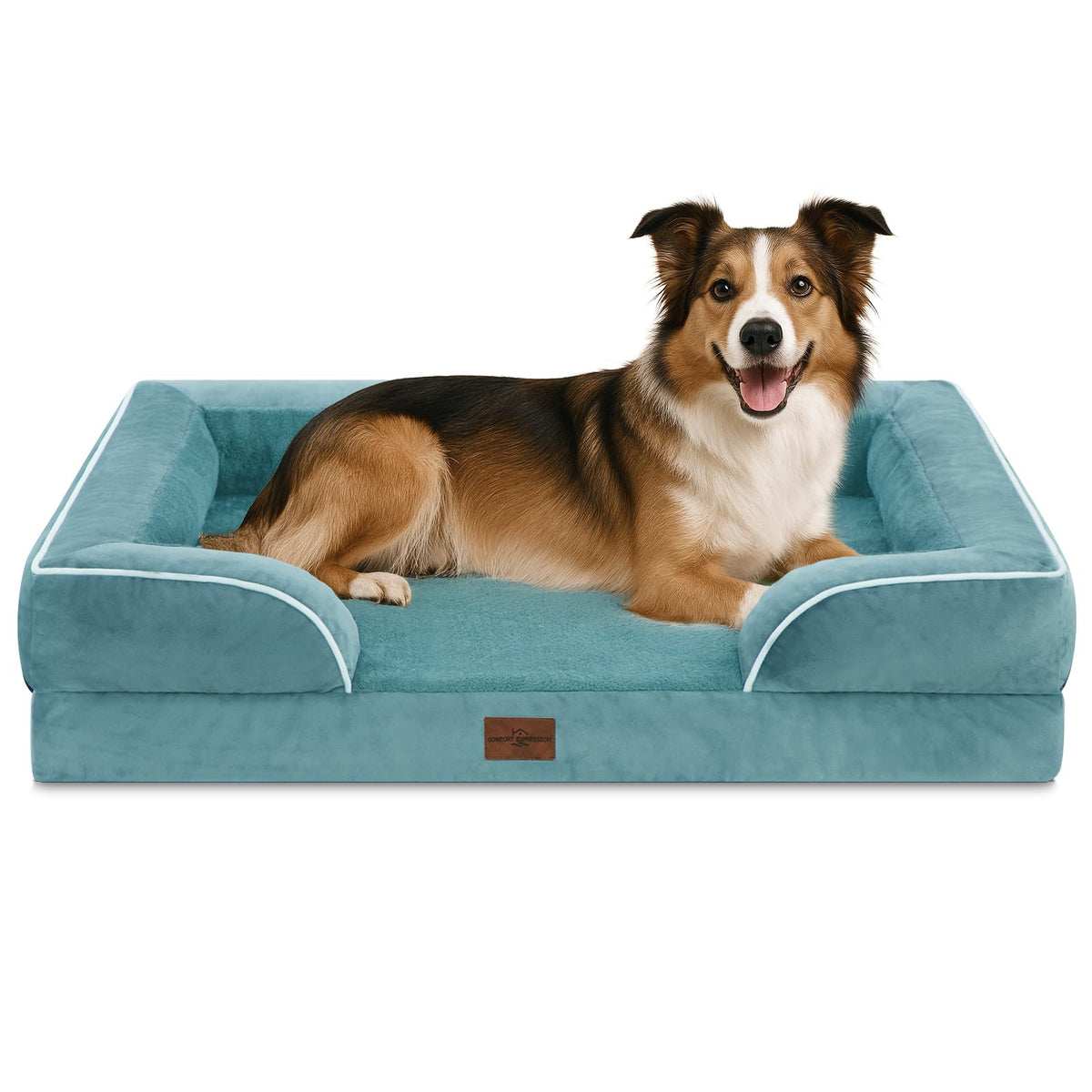 Comfort Expression Orthopedic Dog Bed for Extra Large Dogs with Bolster | Waterproof Dog Couch Bed with Washable Cover & Non-Slip Bottom, Supportive Egg Crate Foam XL Pet Bed, 42x30 Inch