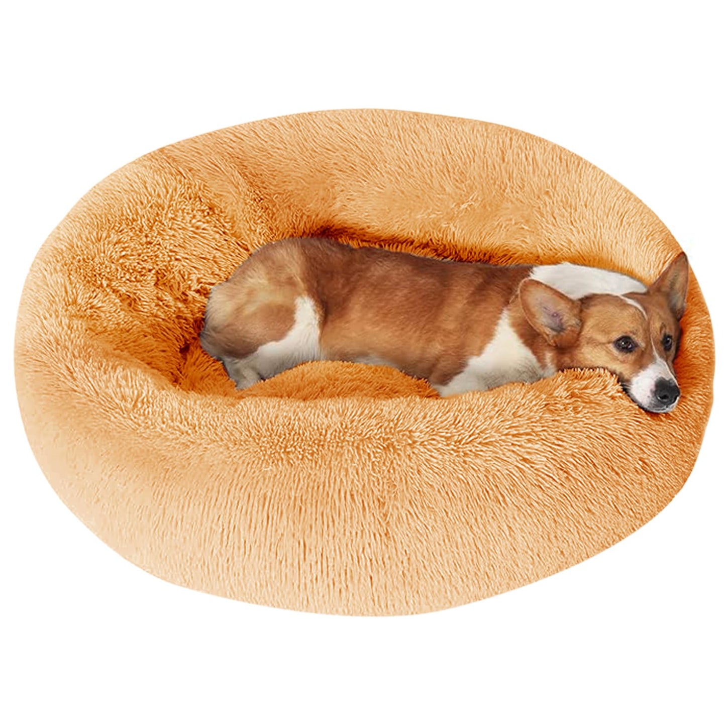 JOLLYVOGUE Small Dog Bed, Calming Soft Anti-Anxiety Donut Cat Bed, Washable Round Fluffy Cushion for Small and Medium Pets (20")