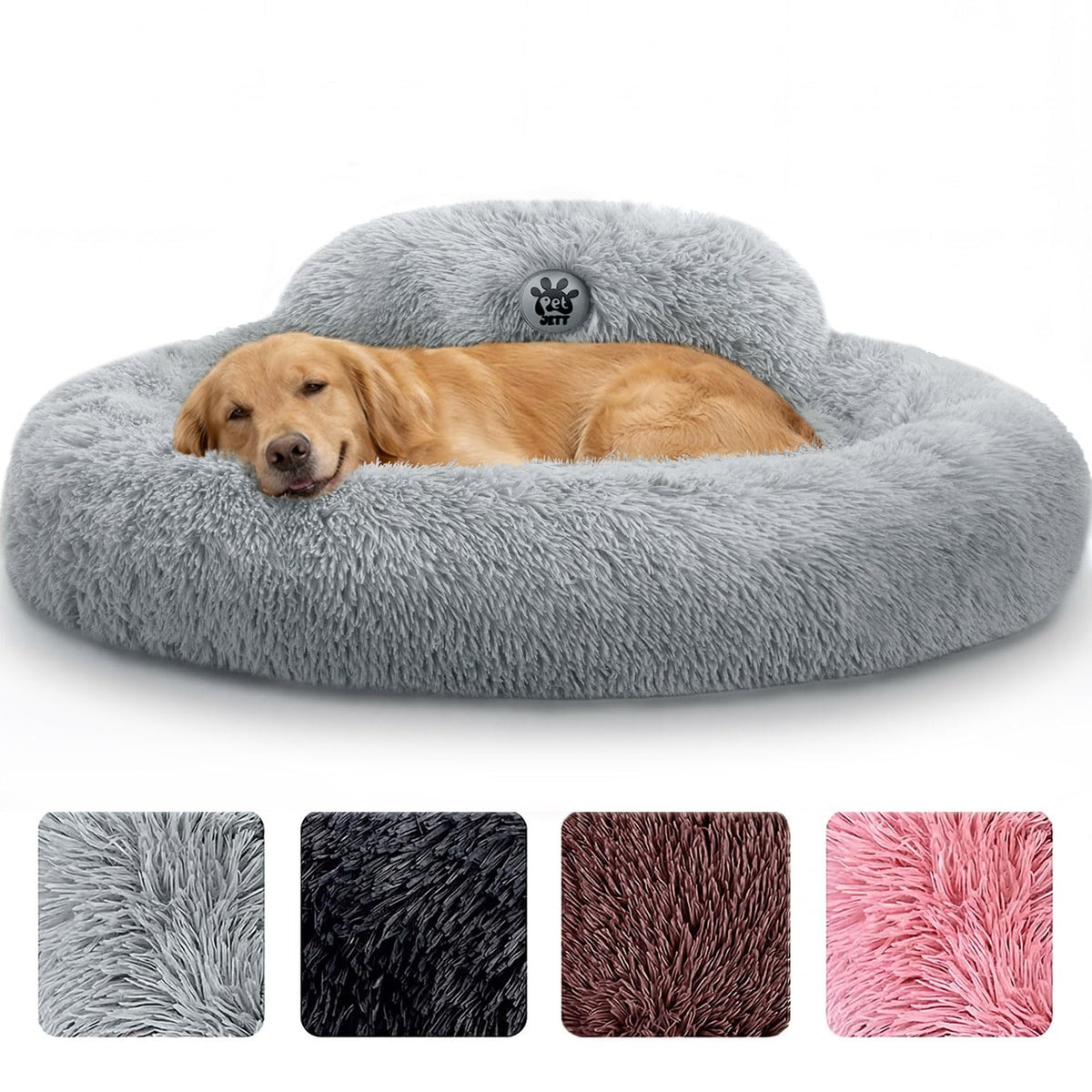 PetJett Calming Dog Bed Medium Size Dog - 30'' Donut Bed, Washable Dog Bed, Anti-Slip & Super Soft Fluffy Plush Round Dog Bed, Anti-Anxiety Premium Comfort Pet Bed, Fits Dogs Upto 45 lbs - Dark Grey