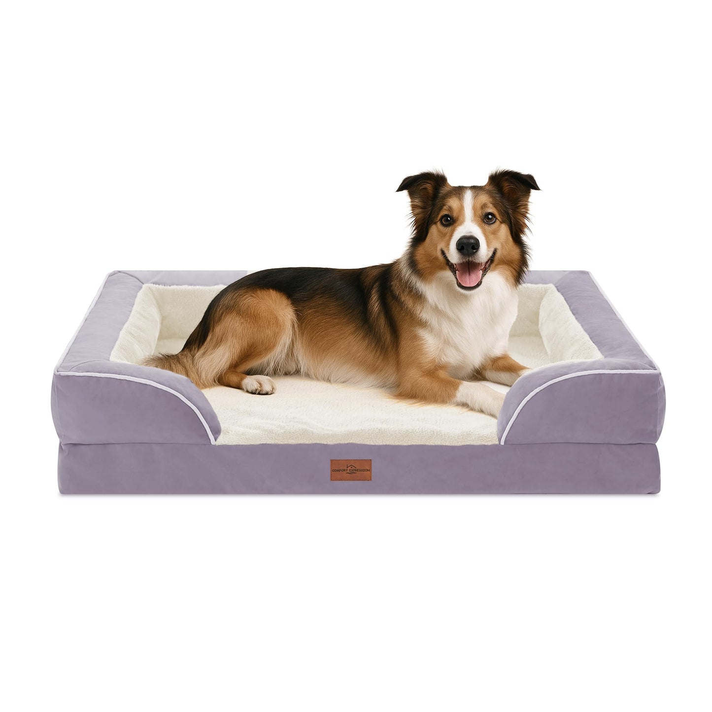 Comfort Expression Orthopedic Dog Bed for Extra Large Dogs with Bolster | Waterproof Dog Couch Bed with Washable Cover & Non-Slip Bottom, Supportive Egg Crate Foam XL Pet Bed, 42x30 Inch