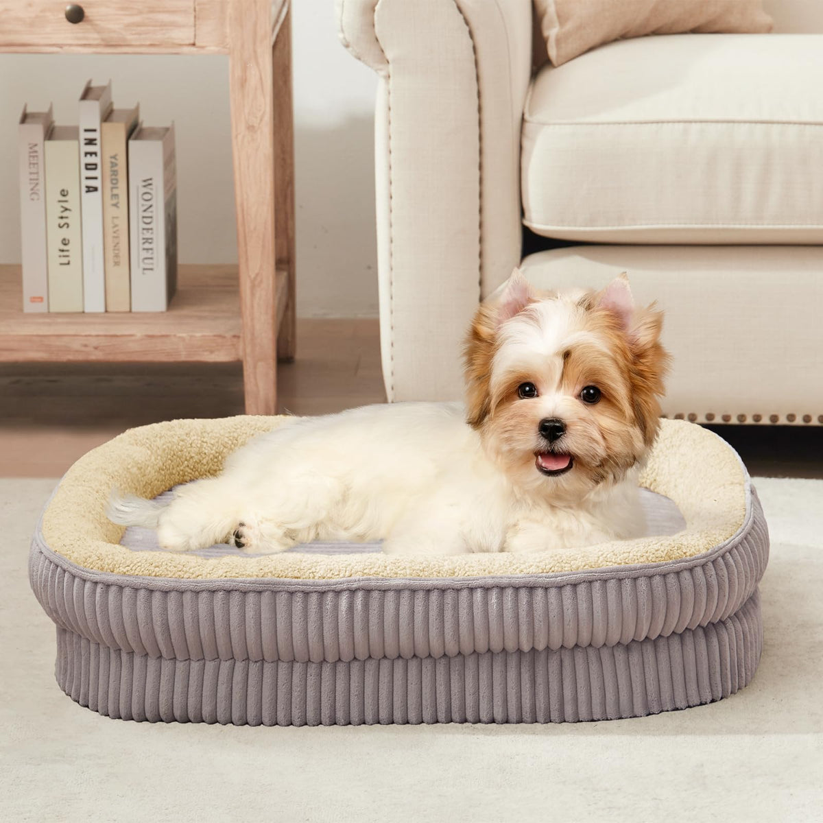Orthopedic Dog Bed for Medium Dogs Breeds, High Density Egg Crate Foam Dog Sofa Beds,Oval Kennel Bed, Pet Couch Bed with Four Sided Bolster, Removable Washable Cover& Non-Slip Bottom