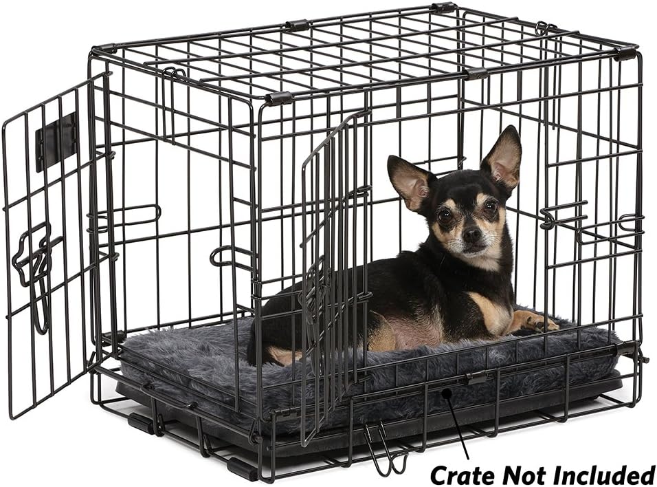 MidWest Homes for Pets QuietTime XXS Dog Bed - Gray Faux Fur Bolster, Ultra-Soft and Machine Washable, Fits 18-Inch Crates and Carriers, for Small Dogs and Cats