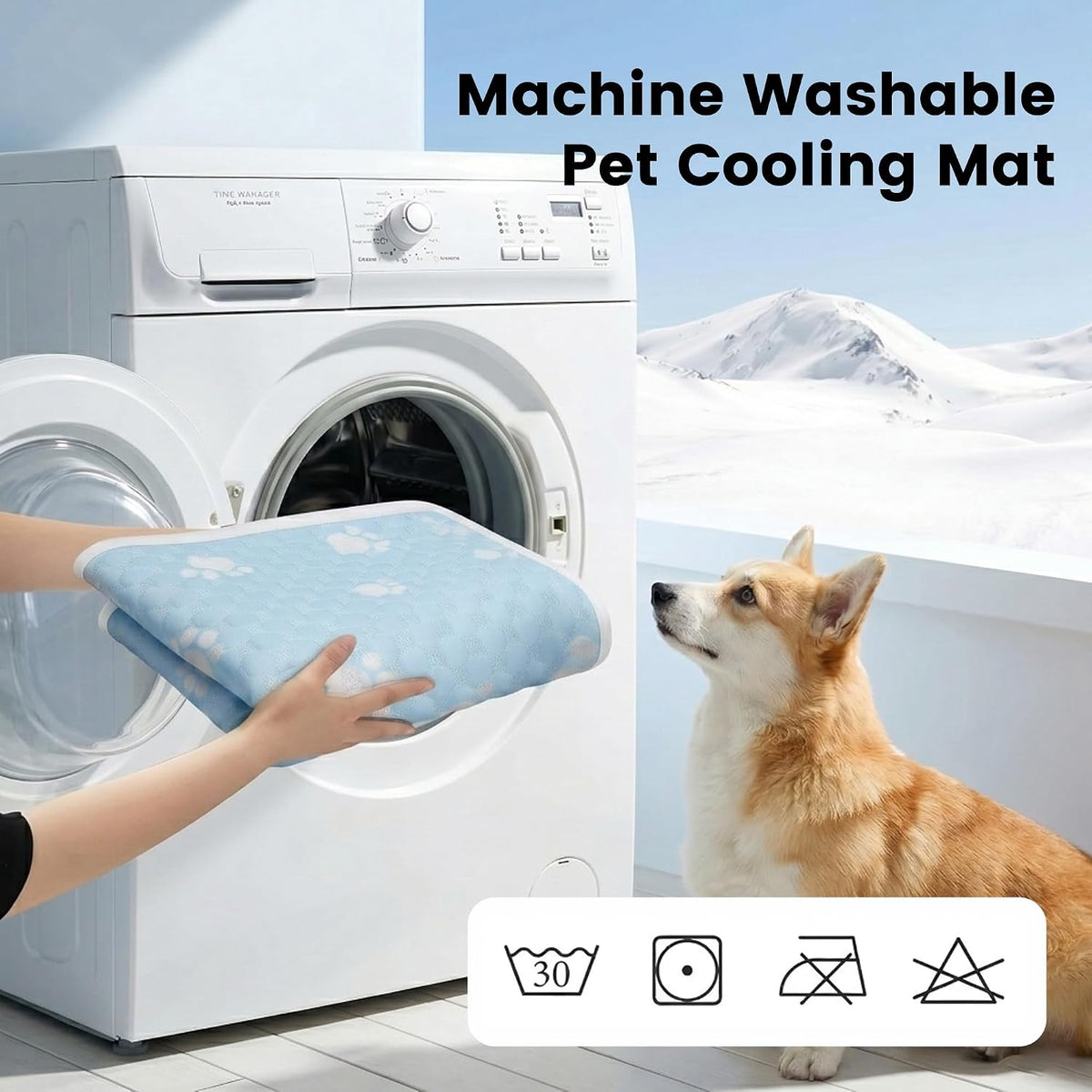 Waterpoof Cooling Mat for Small Dog, Q-Max>0.5 Breathable Cold Crate Pad for Puppy Cat, Washable Kennel Bed for Active Pet with Chill Soothing Fabric to Rapid Cooling, 24×18, Blue
