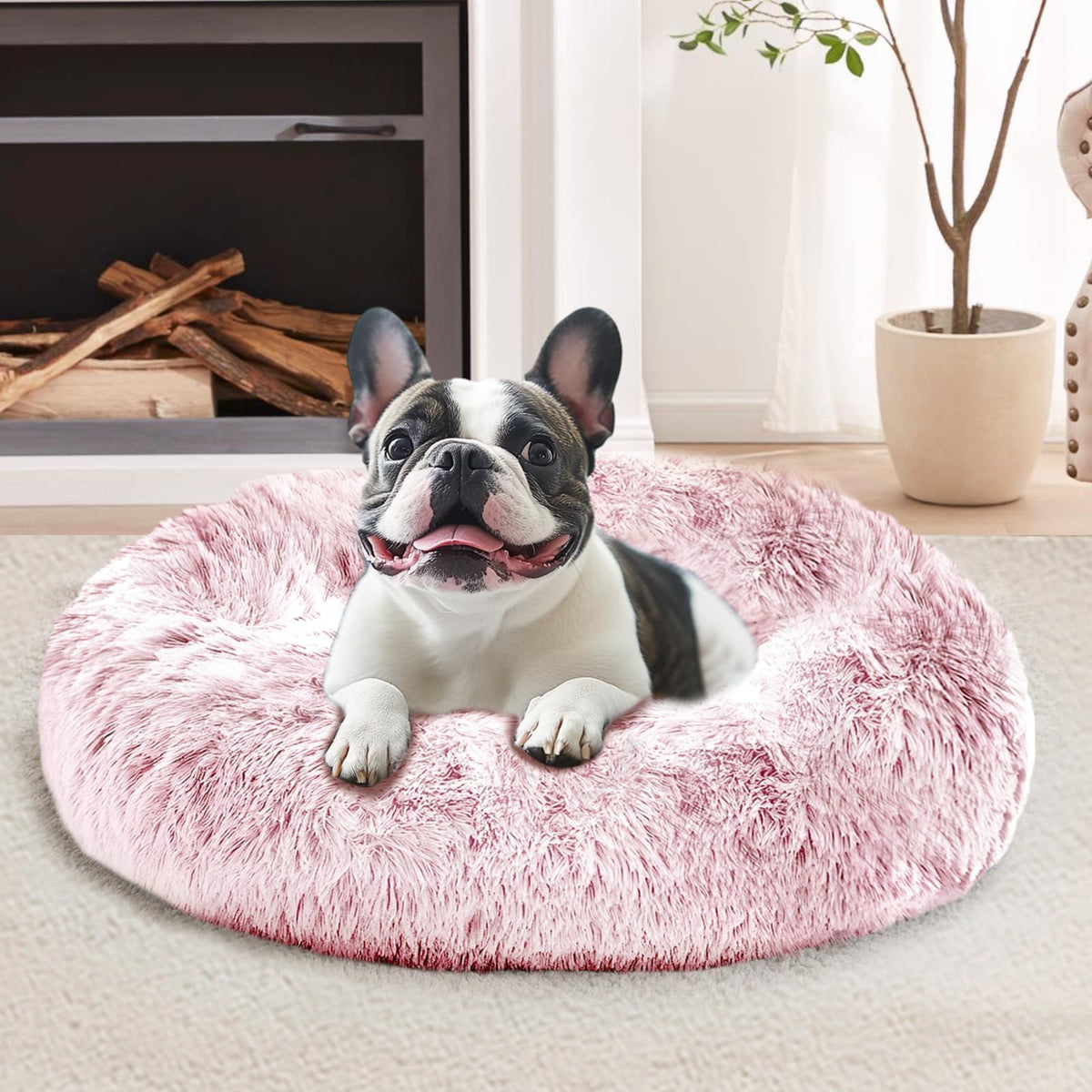 JOLLYVOGUE Small Dog Bed, Calming Dog Beds for Small Dogs & Indoor Cats - 20 Inches Donut Washable Cat Bed for Kittens & Puppies, Round Fluffy Plush Faux Fur Pet Beds(Smoke Grey)
