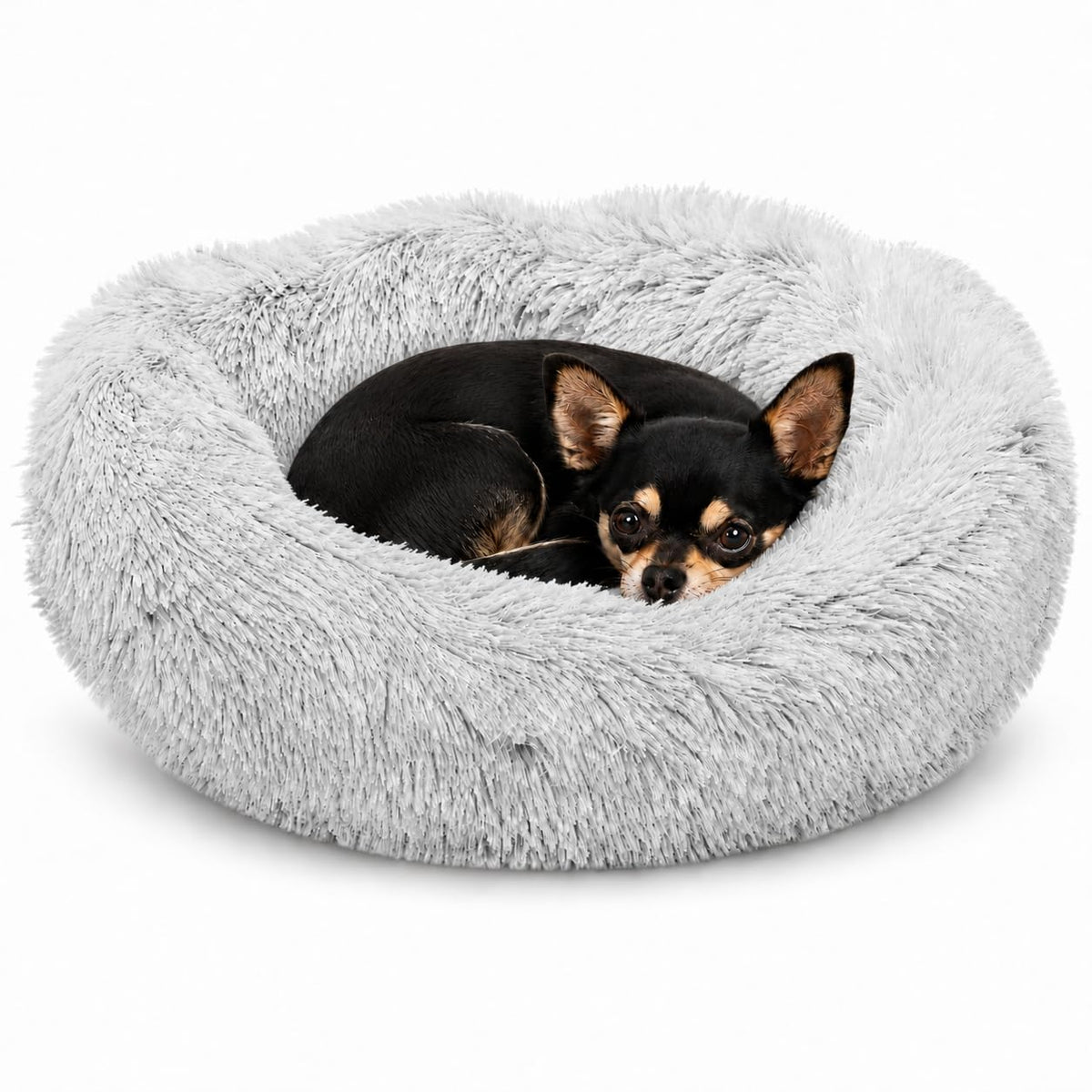 Whiskers & Friends Cat Beds for Indoor Cats, Fluffy Calming Donut Cat Bed, Small Dog Bed Washable - Orthopedic Soft Plush Pet Beds Sized for Kitten to Large Cats & Puppy to Small Dogs - Navy Grey 20''