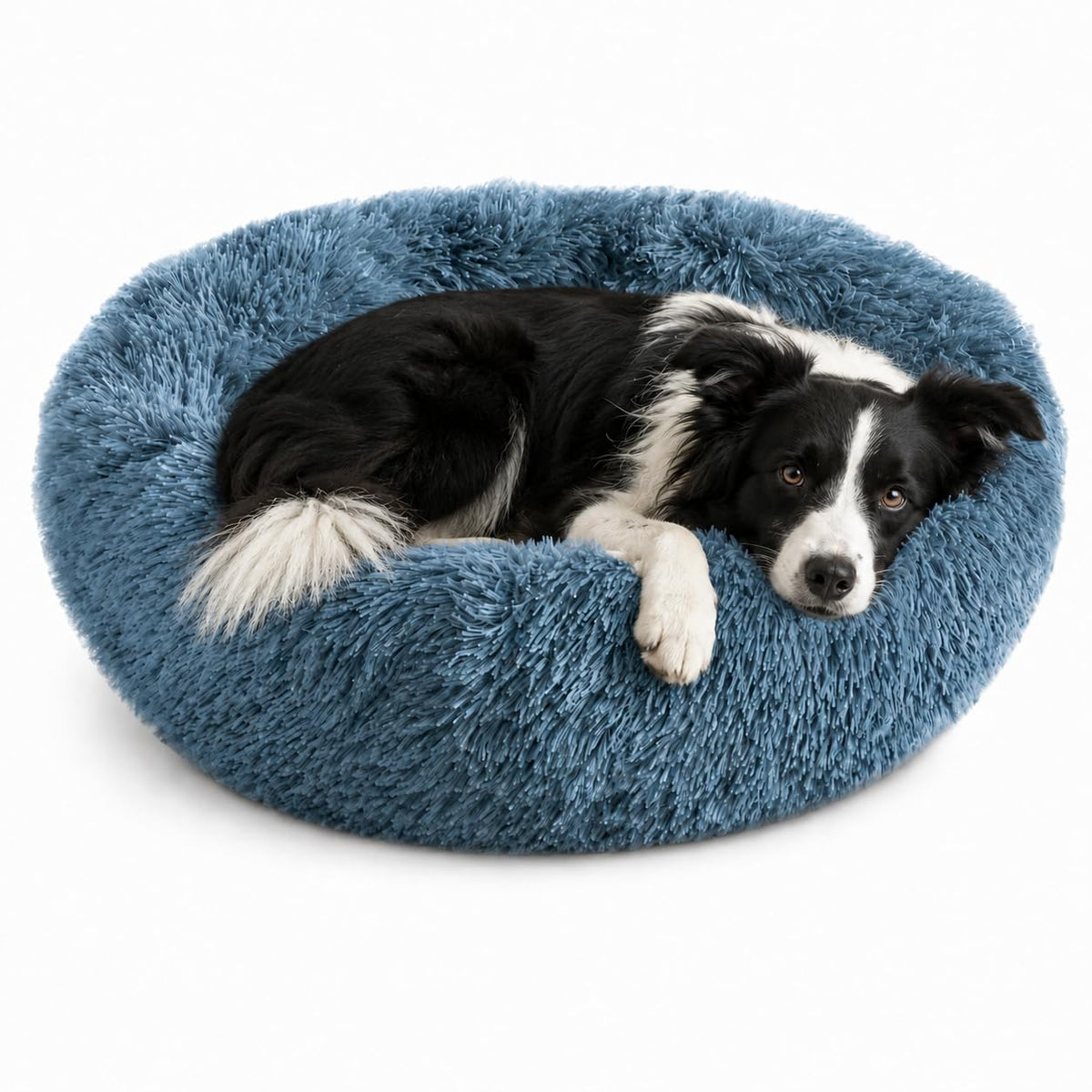 Whiskers & Friends Cat Beds for Indoor Cats, Fluffy Calming Donut Cat Bed, Small Dog Bed Washable - Orthopedic Soft Plush Pet Beds Sized for Kitten to Large Cats & Puppy to Small Dogs - Navy Grey 20''