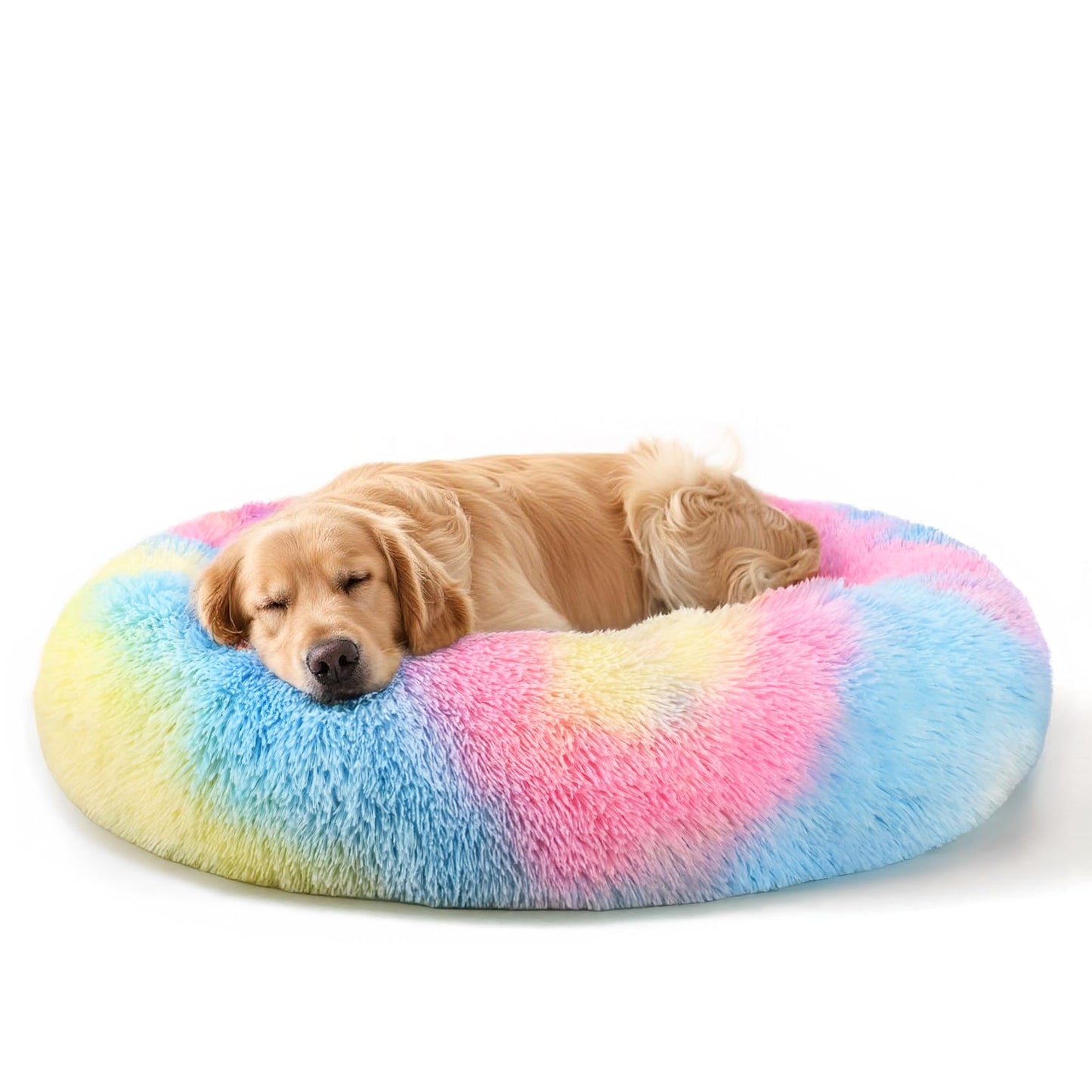 Hoewina Dog & Cat Bed for Indoor Cats, 20in Calming Donut Bed for Puppy and Kitten, Washable Round Fluffy Pet Bed for Small Medium Dogs and Cats (Light Grey)