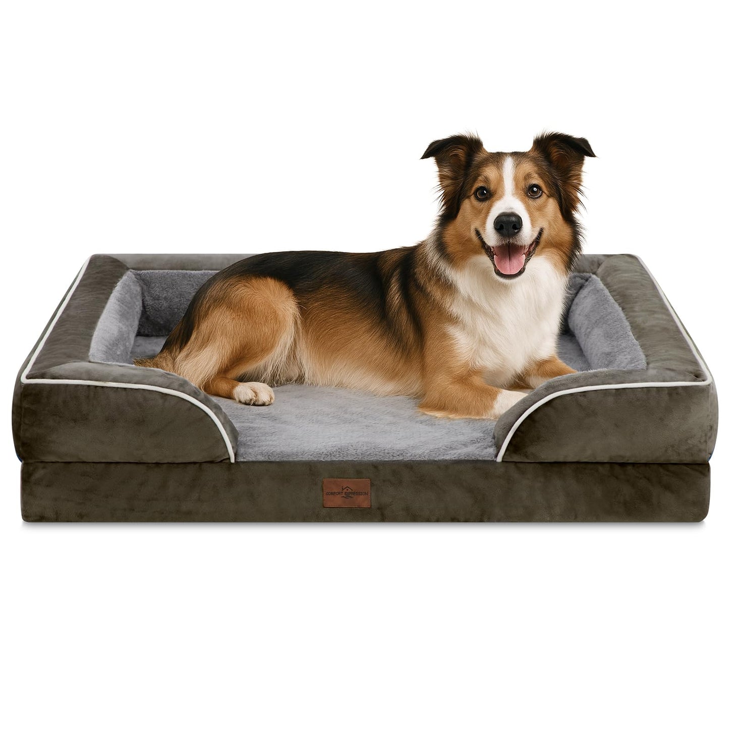 Comfort Expression Orthopedic Dog Bed for Extra Large Dogs with Bolster | Waterproof Dog Couch Bed with Washable Cover & Non-Slip Bottom, Supportive Egg Crate Foam XL Pet Bed, 42x30 Inch
