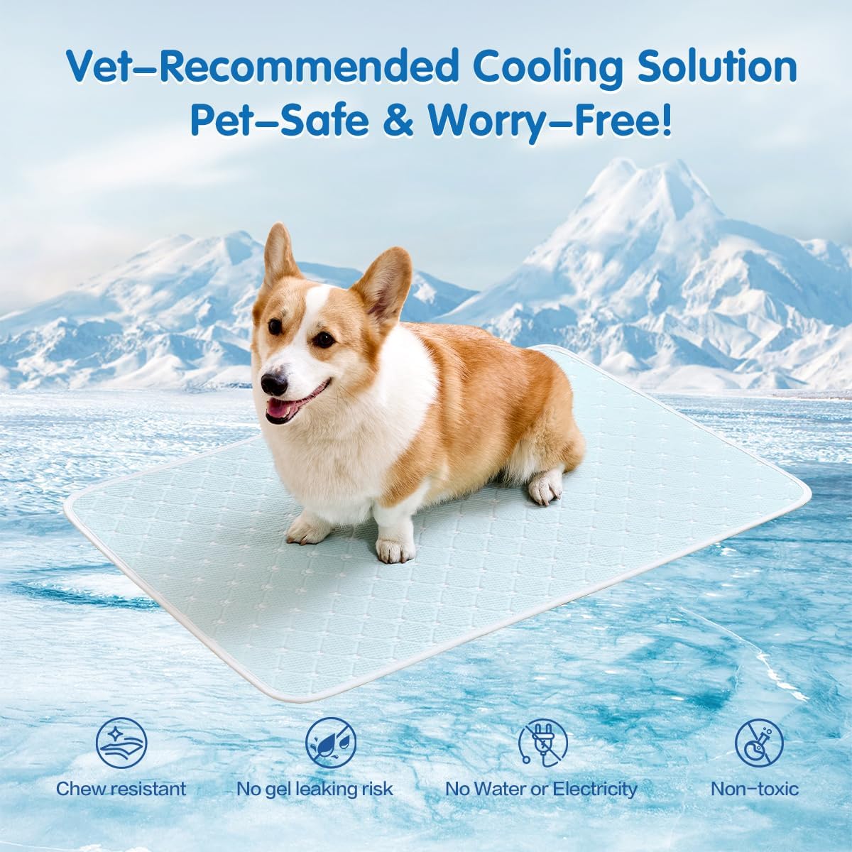 Pet Cooling Mat Scratch Resistant QMAX>0.5 Instant 6-12°F Drop No Water or Electricity Needed Self Cooling Crate Mat for Bed, Floor, Car Travel Indoor Outdoor Summer Use Light Blue 24" x 18"