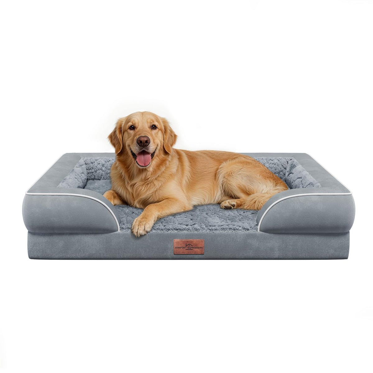 Comfort Expression Orthopedic Dog Bed for Extra Large Dogs with Bolster | Waterproof Dog Couch Bed with Washable Cover & Non-Slip Bottom, Supportive Egg Crate Foam XL Pet Bed, 42x30 Inch