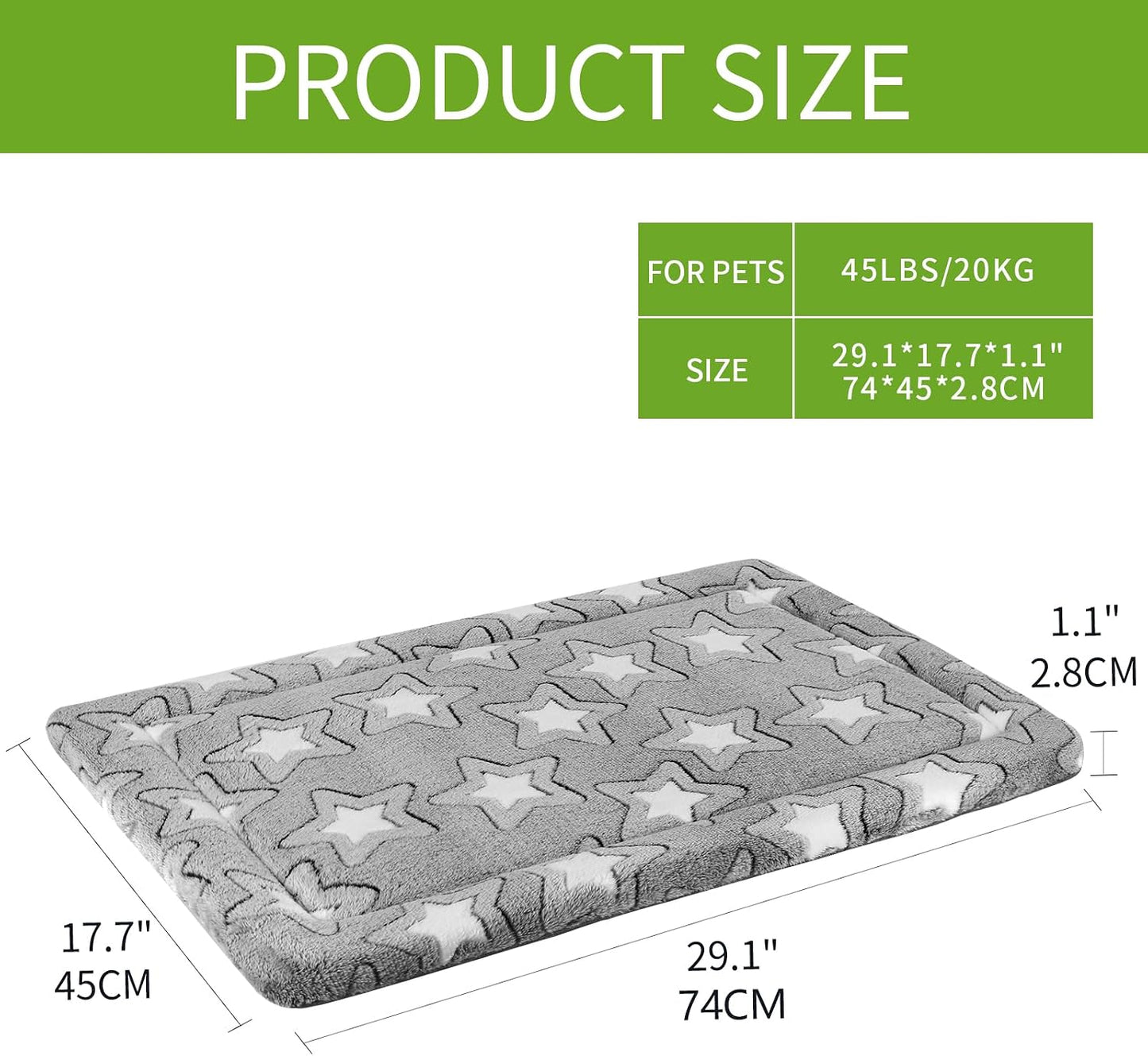 EMPSIGN Dog Crate Pad - Reversible Kennel Mat (Cool & Warm), Machine Washable, Cozy Star Pattern Sleeping Pad for Small Medium Large Dogs, All-Season Pet Bed, Suitable for 30"x20" Dog Crate, Grey