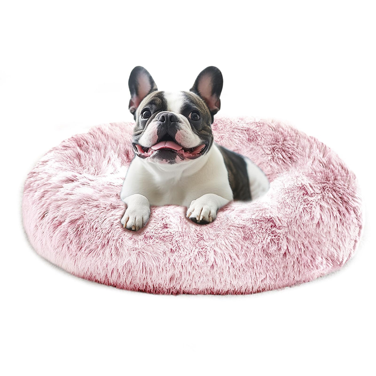 JOLLYVOGUE Small Dog Bed, Calming Dog Beds for Small Dogs & Indoor Cats - 20 Inches Donut Washable Cat Bed for Kittens & Puppies, Round Fluffy Plush Faux Fur Pet Beds(Smoke Grey)
