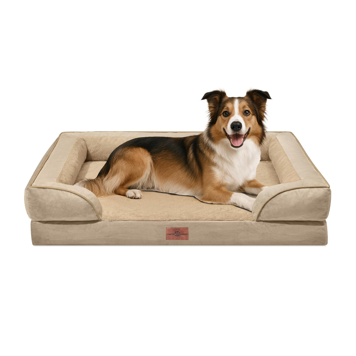 Comfort Expression Orthopedic Dog Bed for Extra Large Dogs with Bolster | Waterproof Dog Couch Bed with Washable Cover & Non-Slip Bottom, Supportive Egg Crate Foam XL Pet Bed, 42x30 Inch