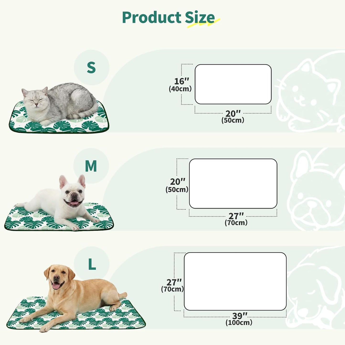 NWK Pet Cooling Mat -Q-Max>0.345 Ice Silk Cooling Mat for Dogs & Cats Portable & Washable Pet Cooling Blanket, Car Seats, Beds for Summer (Green Leaf, 20'' X 16'' X 0.3'')