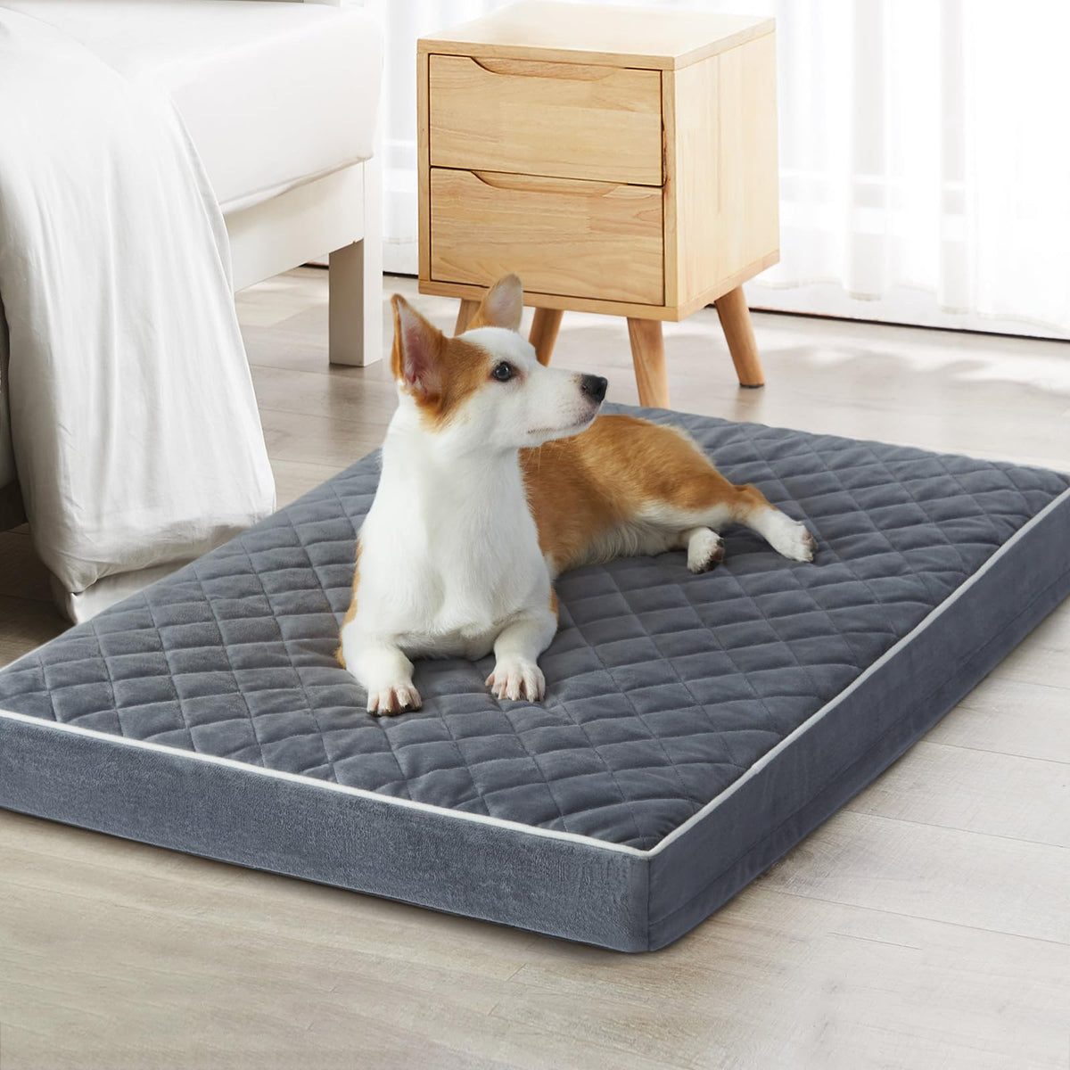 WNPETHOME Orthopedic Waterproof Extra Large Dogs Bed with Removable Washable Cover, Multi-Needle Quilting XL Crate Bed for Large Sized Dog, Light Grey