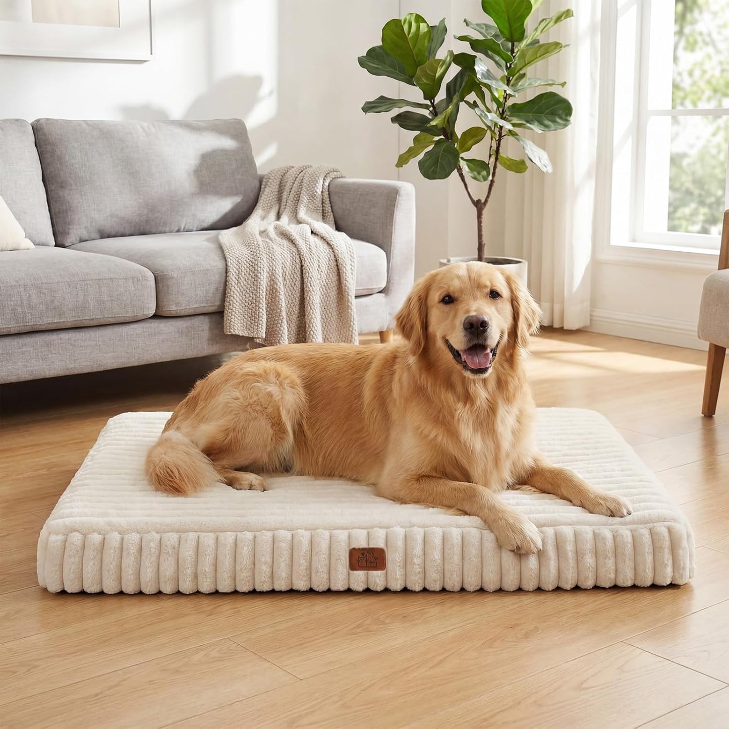 Orthopedic Dog Bed for Large Dog, Waterproof Pet Bed,Non-Slip Bottom and Egg-Crate Foam with Removable Washable Cover Crate Bed,Cream,36"x27"x3"