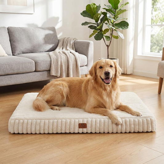 Orthopedic Dog Bed for Large Dog, Waterproof Pet Bed,Non-Slip Bottom and Egg-Crate Foam with Removable Washable Cover Crate Bed,Cream,36"x27"x3"