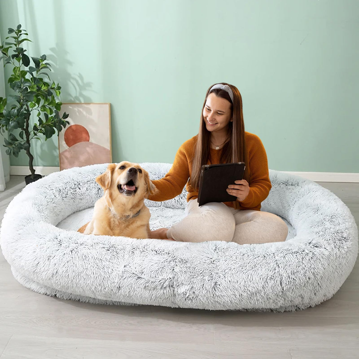 JOLLYVOGUE Small Dog Bed, Calming Soft Anti-Anxiety Donut Cat Bed, Washable Round Fluffy Cushion for Small and Medium Pets (20")