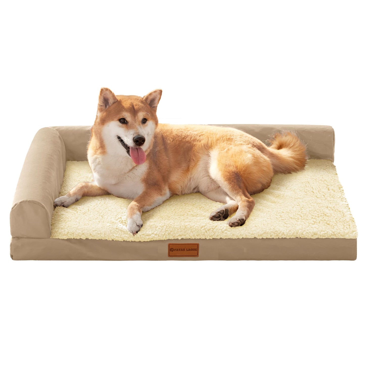 Patas Lague Orthopedic Dog Bed Large Sized Dog 36''X24'', Waterproof L Bolster Medium Pet Sofa Beds with Removable Washable Cover, Soft Pet Couch Crate Mat with Nonskid Bottom, Black