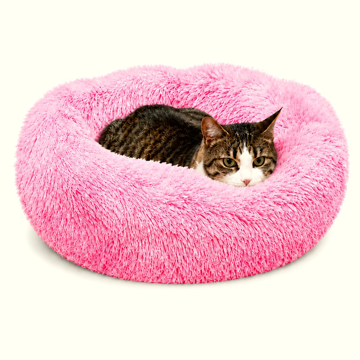 Whiskers & Friends Cat Beds for Indoor Cats, Fluffy Calming Donut Cat Bed, Small Dog Bed Washable - Orthopedic Soft Plush Pet Beds Sized for Kitten to Large Cats & Puppy to Small Dogs - Navy Grey 20''