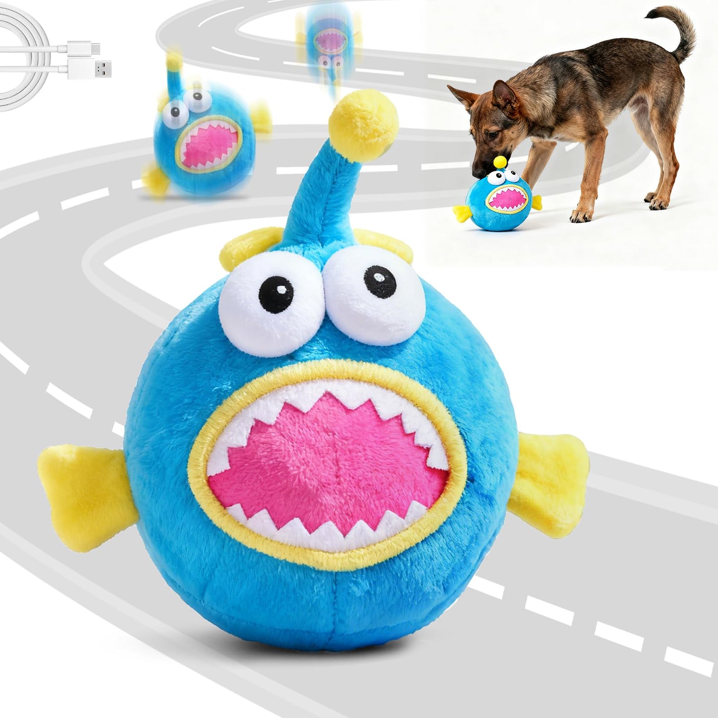 Interactive Dog Toys, Self Moving Dog Toy with Squeaky Bouncing Ball & Jumping Music Recording Mode, Rechargeable Vibrating Dogs Toy for Small Medium Large Dogs to Keep Them Busy (Elephant)