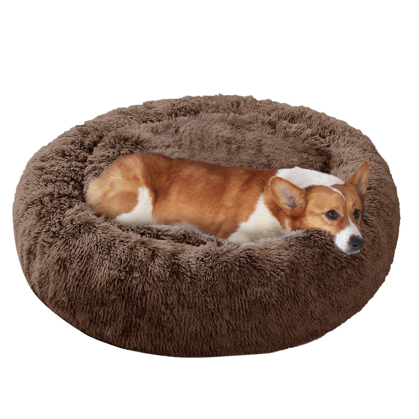 JOLLYVOGUE Small Dog Bed, Calming Soft Anti-Anxiety Donut Cat Bed, Washable Round Fluffy Cushion for Small and Medium Pets (20")