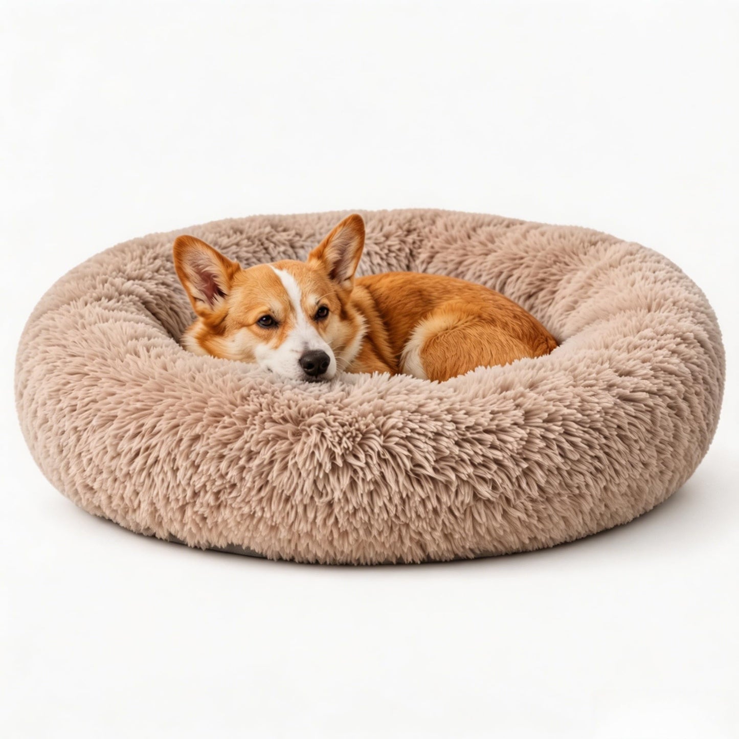 Calming Donut Dog and Cat Bed for Indoor Cats, Anti-Anxiety Round Fluffy Soft Washable Small Pet Bed for Puppy and Kitten, Warming Comfortable Luxury Anti-Slip Waterproof Mute Base 20in Gray