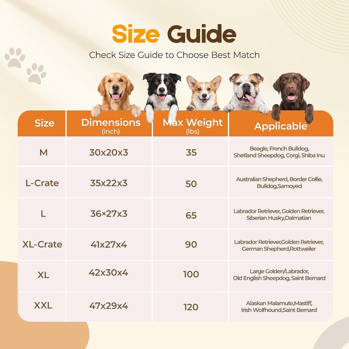Orthopedic Dog Bed for Large Dog, Waterproof Pet Bed,Non-Slip Bottom and Egg-Crate Foam with Removable Washable Cover Crate Bed,Cream,36"x27"x3"