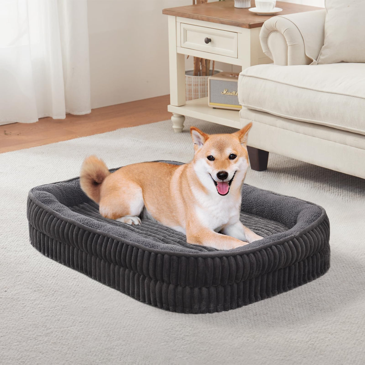 Orthopedic Dog Bed for Medium Dogs Breeds, High Density Egg Crate Foam Dog Sofa Beds,Oval Kennel Bed, Pet Couch Bed with Four Sided Bolster, Removable Washable Cover& Non-Slip Bottom