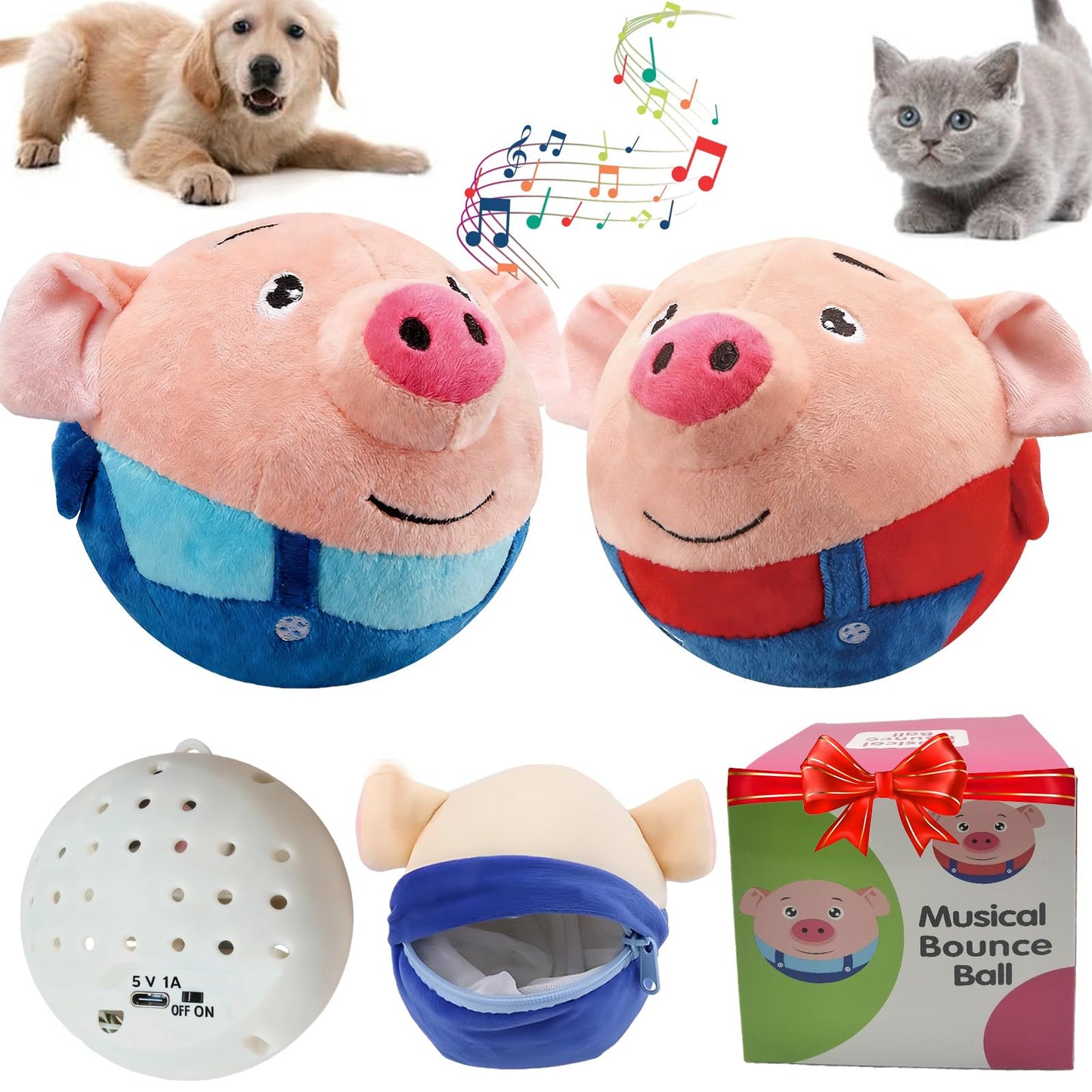 Interactive Dog Toys,Active Moving Pet Plush Toy,2026 New shaking dog ball pig dog toy Interactive Dog Ball with song Squeaky Moving Dog Ball Toy,Rechargeable Toys to Keep Them Busy Dog Toys(Blue Pig)