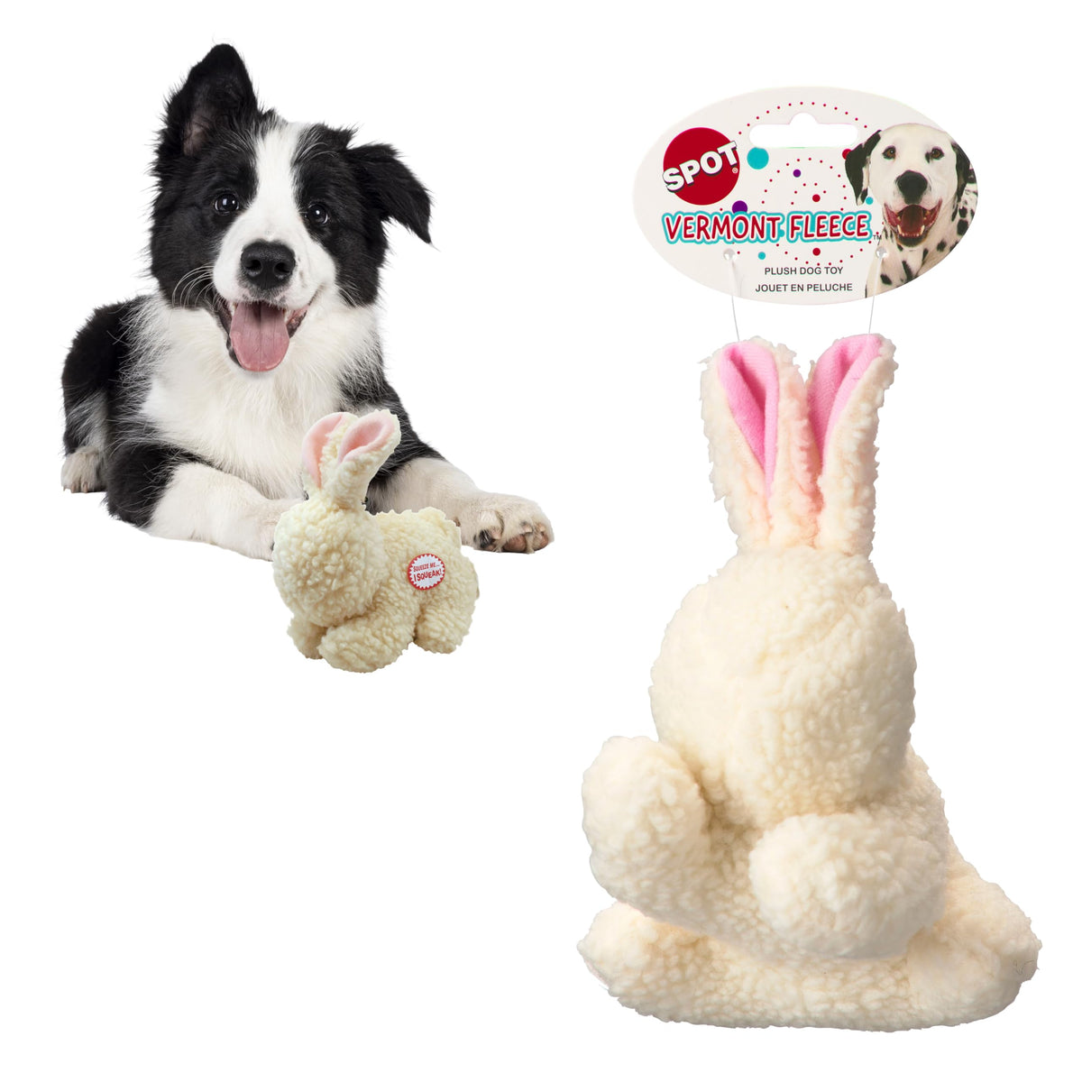 SPOT 9in Vermont Style Fleece Bone Dog Toy – Soft Comfort Plushie for Medium Dogs & Puppies – Built-in Squeaker – No Plastic Parts – Safe for Light Chewers – Cuddly & Calming Pet Toy